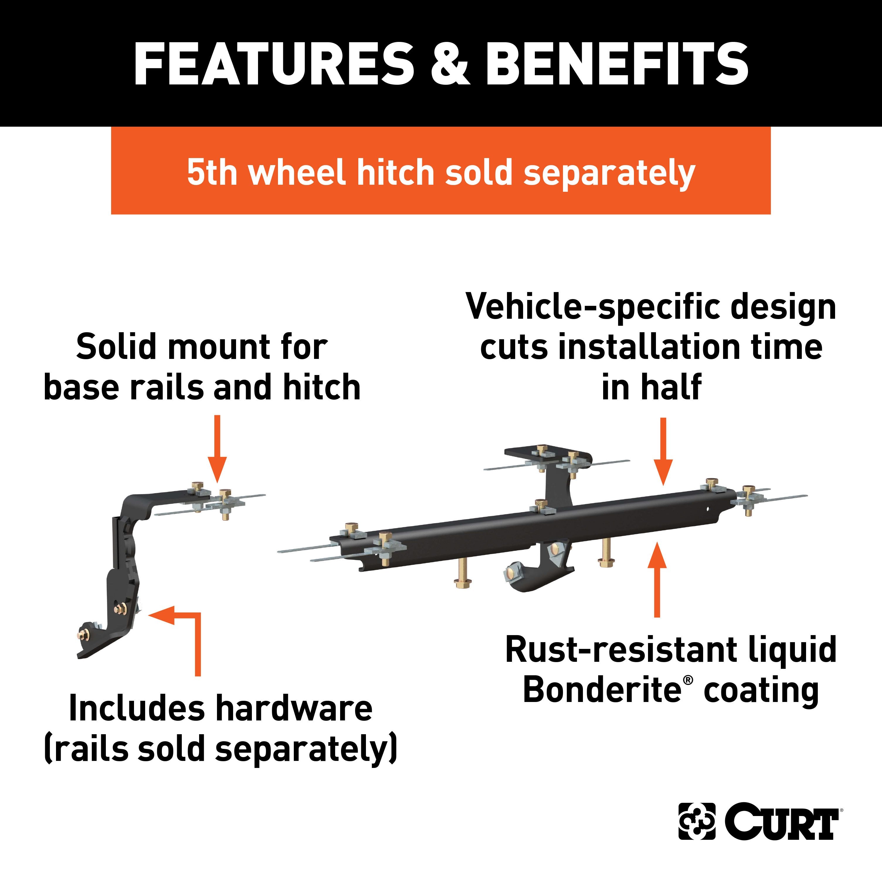 CURT 5th Wheel Installation Brackets, Select Ram 1500 with Factory Air Suspension Model 16444