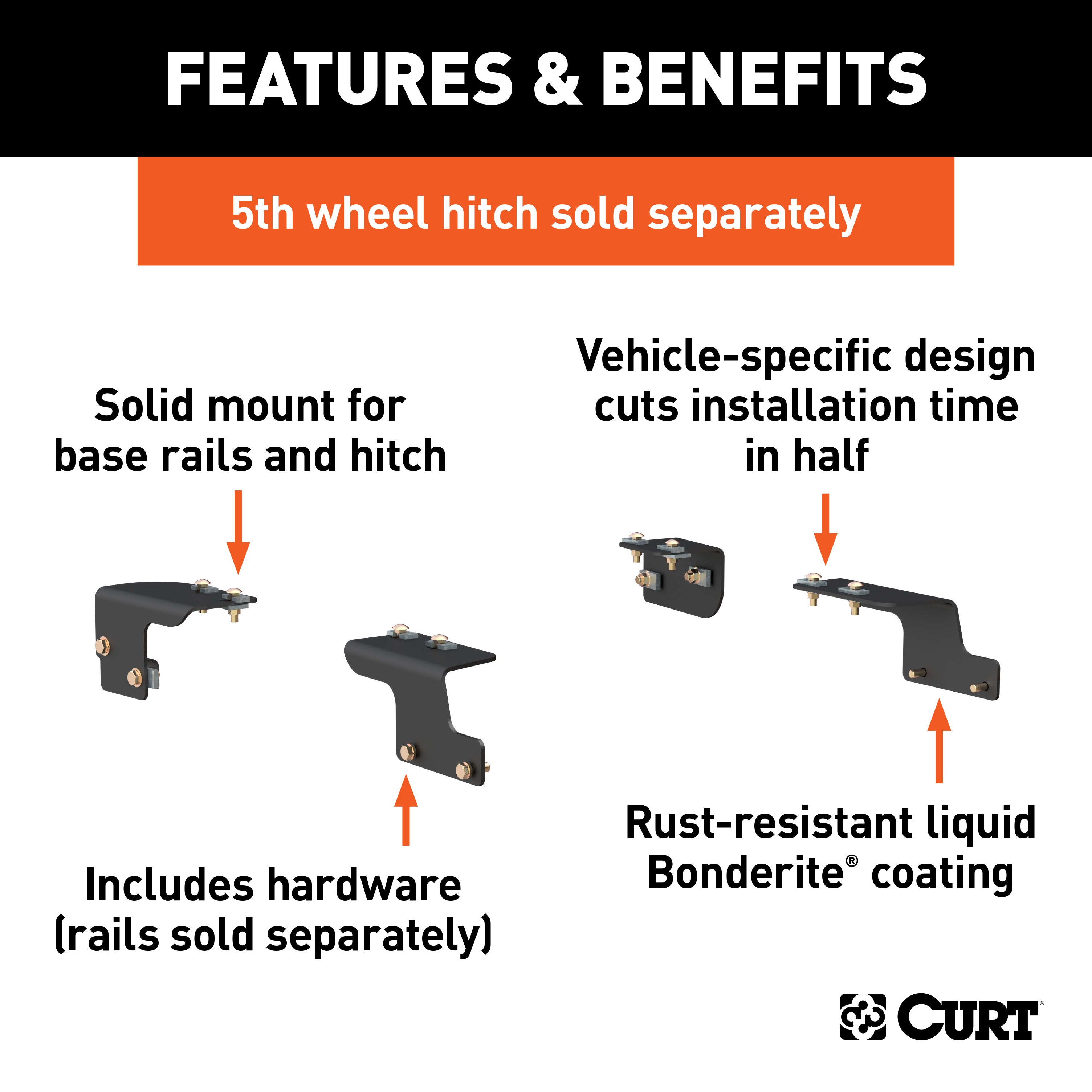 CURT 5th Wheel Installation Brackets, Select Toyota Tundra, 6.5' Bed, Except Extended Crew Cab Model 16468