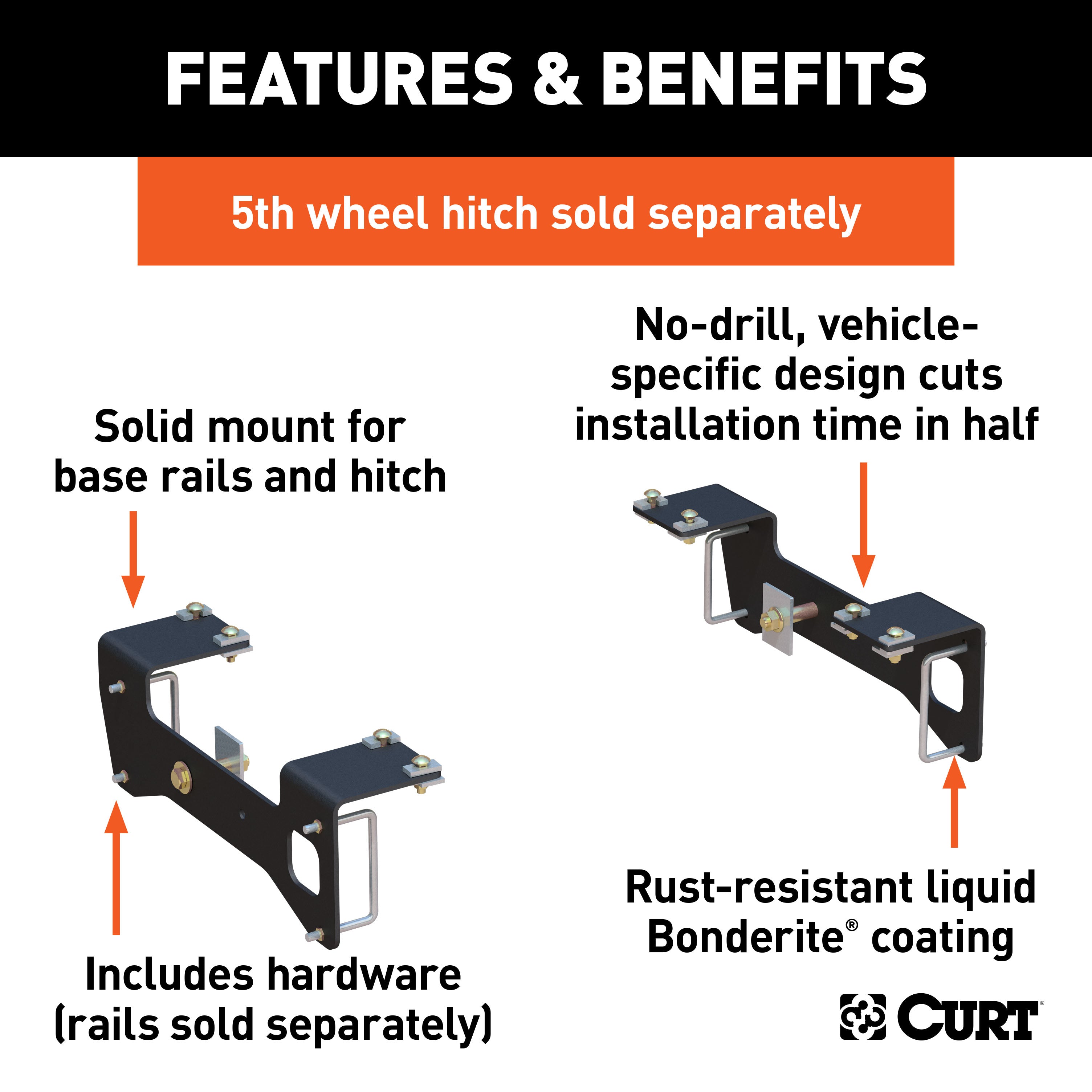 CURT 5th Wheel Installation Brackets, Select Chevrolet Silverado, GMC Sierra 1500, Except 5.5-Foot Bed Model 16469