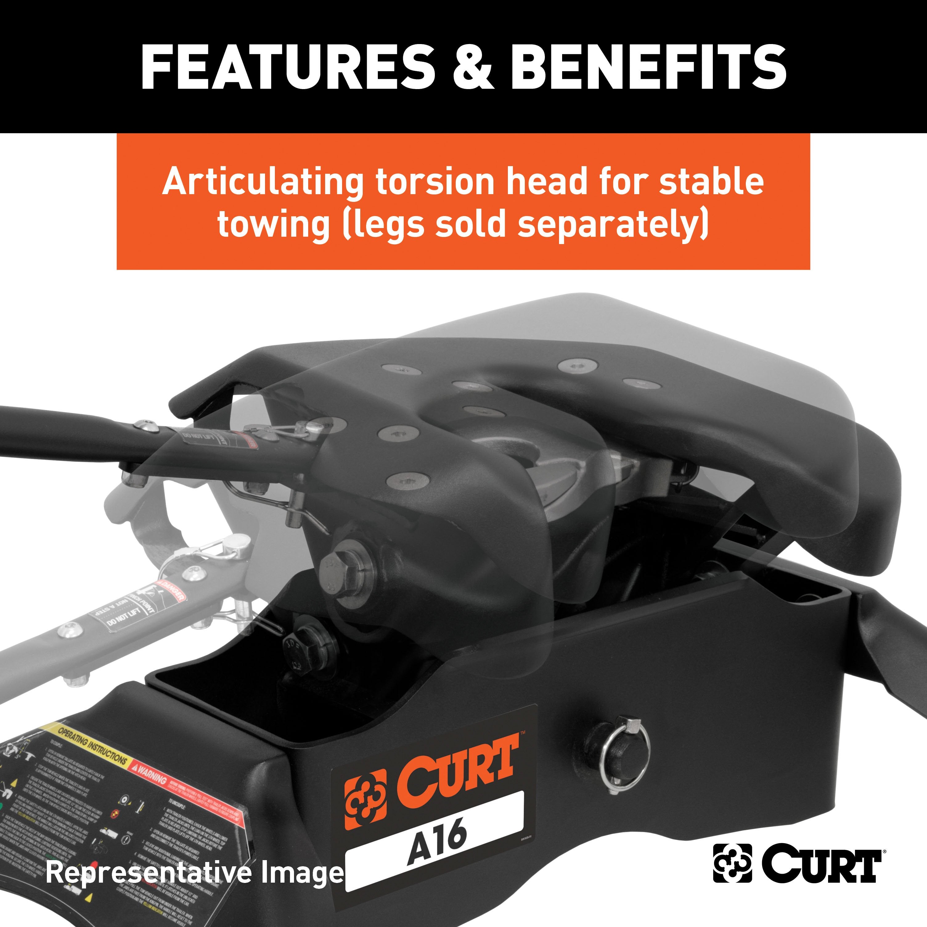 CURT A16 5th Wheel Hitch Head Only, Legs or Roller Required, 16,000 lbs Model 16520