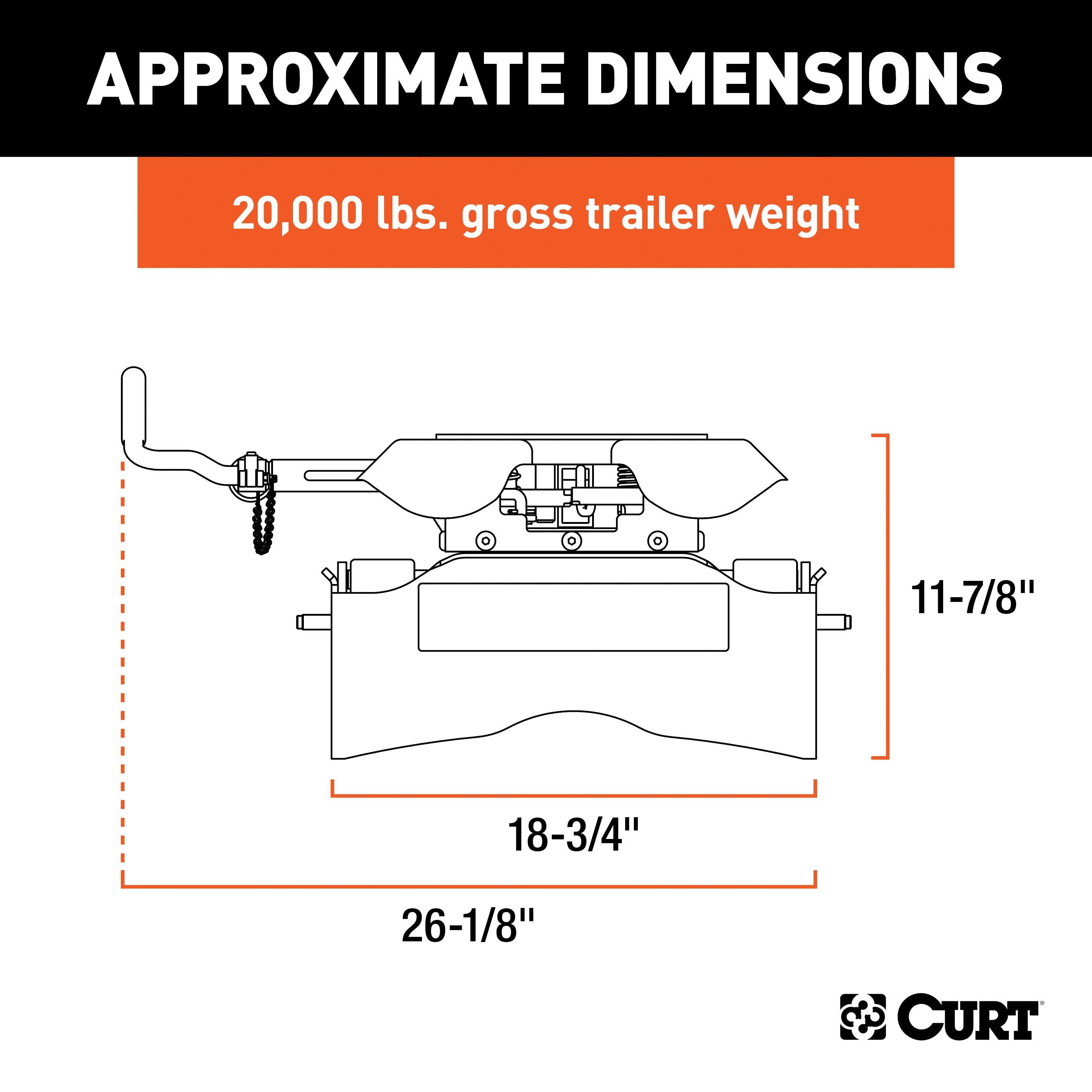 CURT Q20 5th Wheel Hitch Head Only, Legs or Roller Required, 20,000 lbs Model 16530