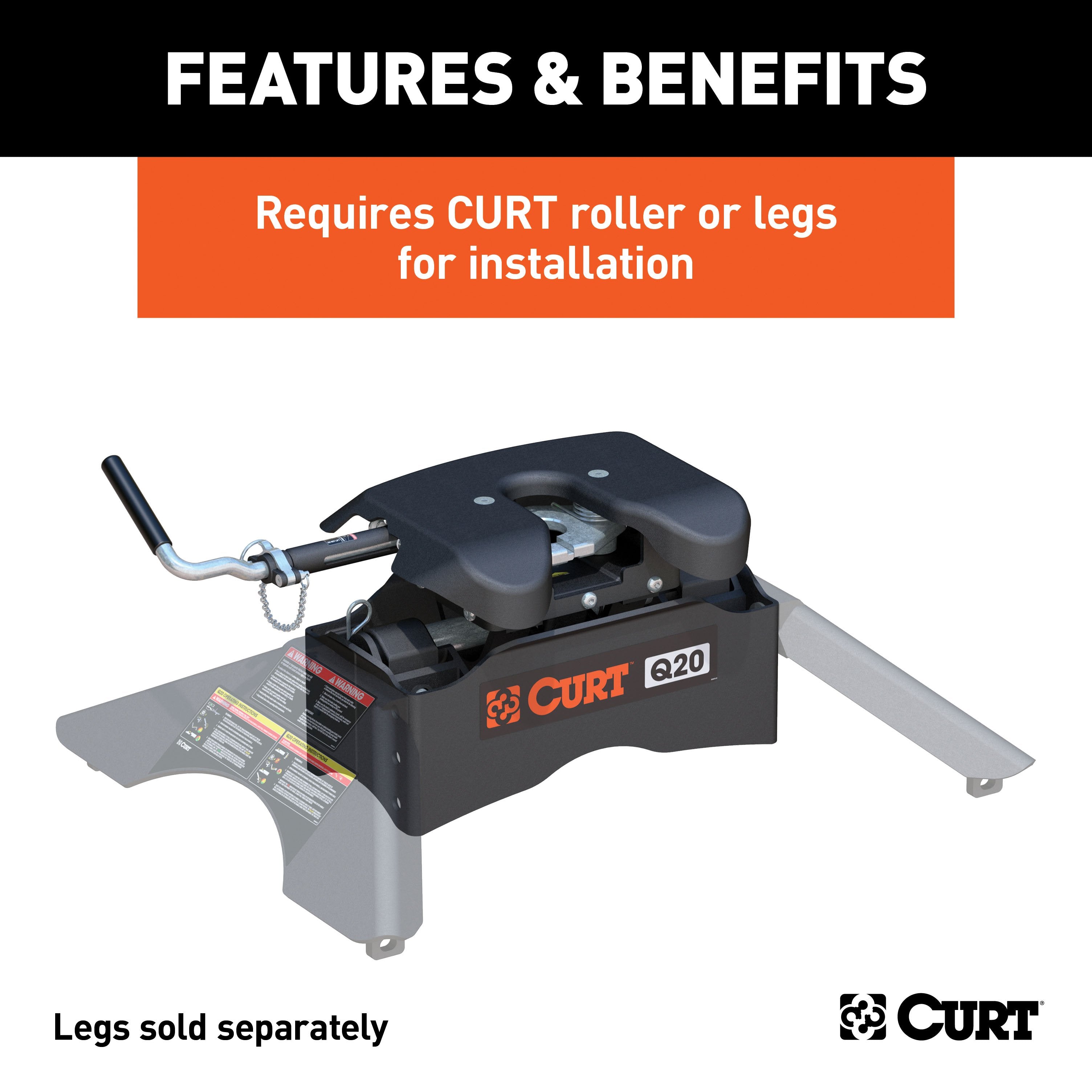 CURT Q20 5th Wheel Hitch Head Only, Legs or Roller Required, 20,000 lbs Model 16530