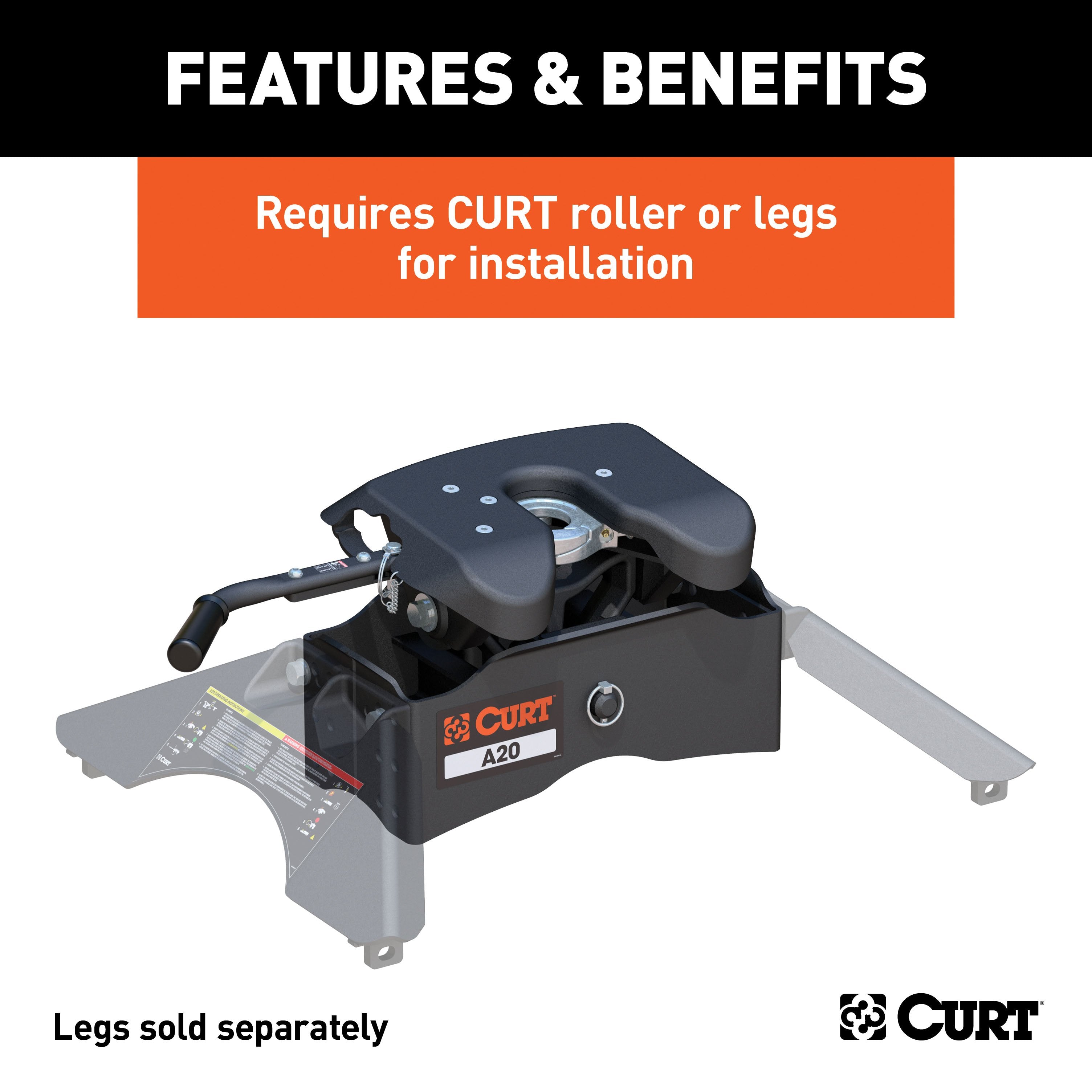 CURT A20 5th Wheel Hitch Head Only, Legs or Roller Required, 20,000 lbs Model 16540