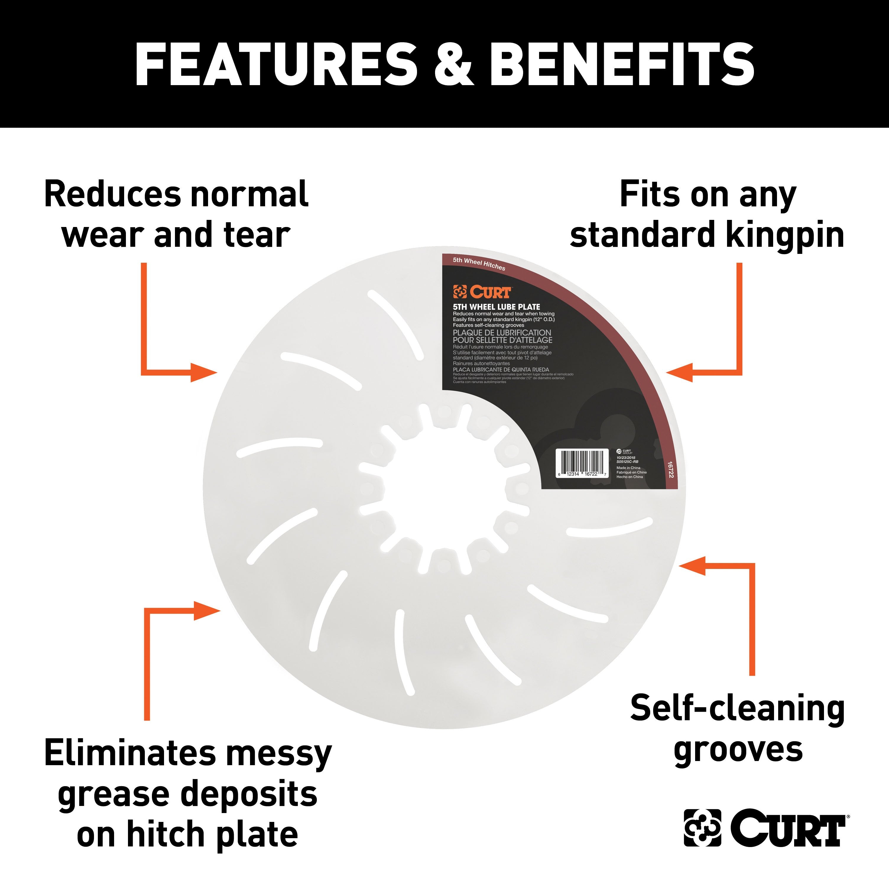 CURT 5th Wheel Hitch Lube Plate, 12-Inch Diameter Model 16722