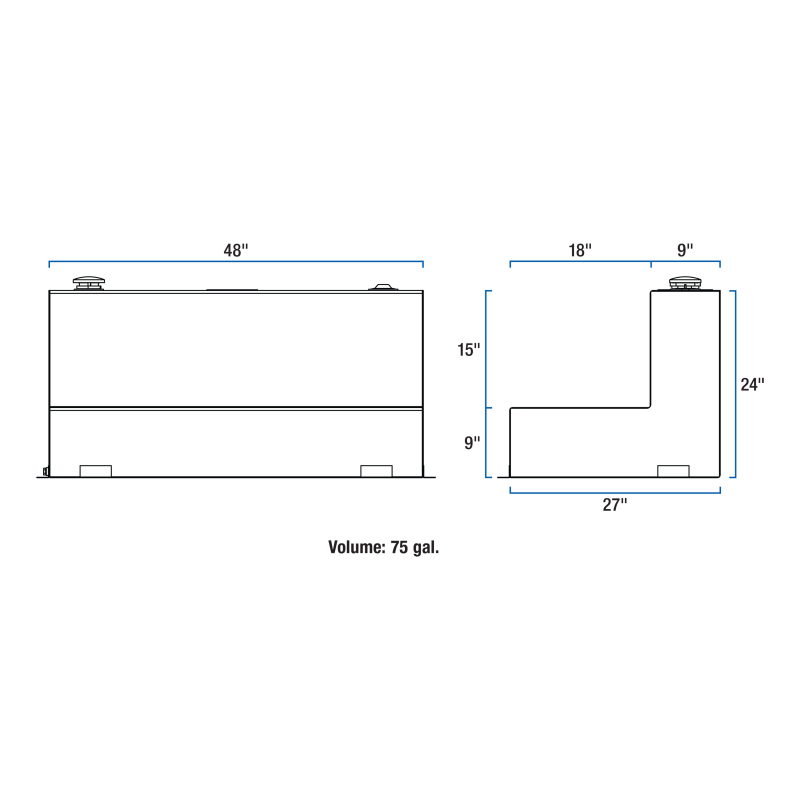 UWS Gloss Black 75-Gallon L-Shape Aluminum Transfer Tank Model TT-75-L-T-P-BLK