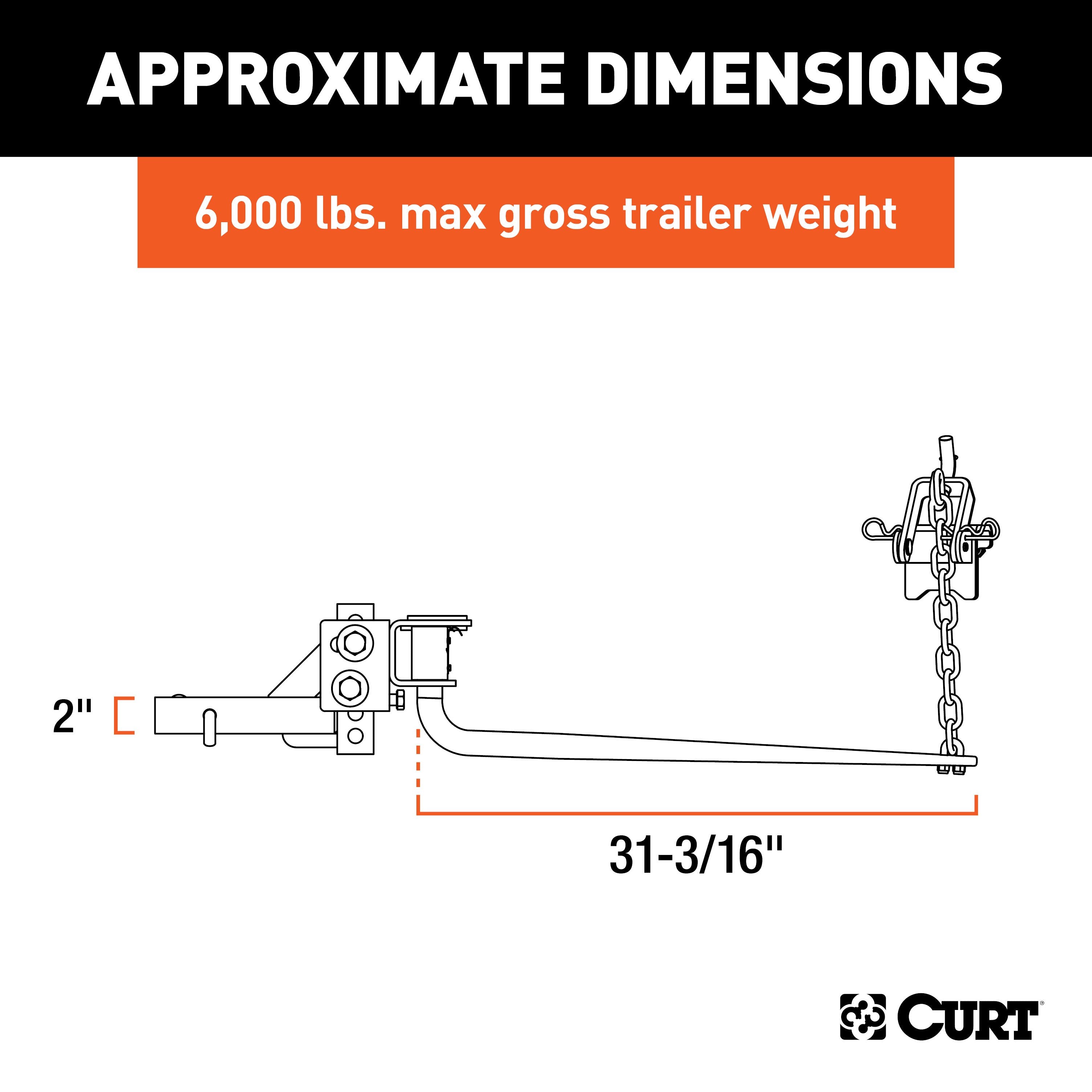 CURT Round Bar Weight Distribution Hitch with Integrated Lubrication, Up to 6K, 2-Inch Shank Model 17050