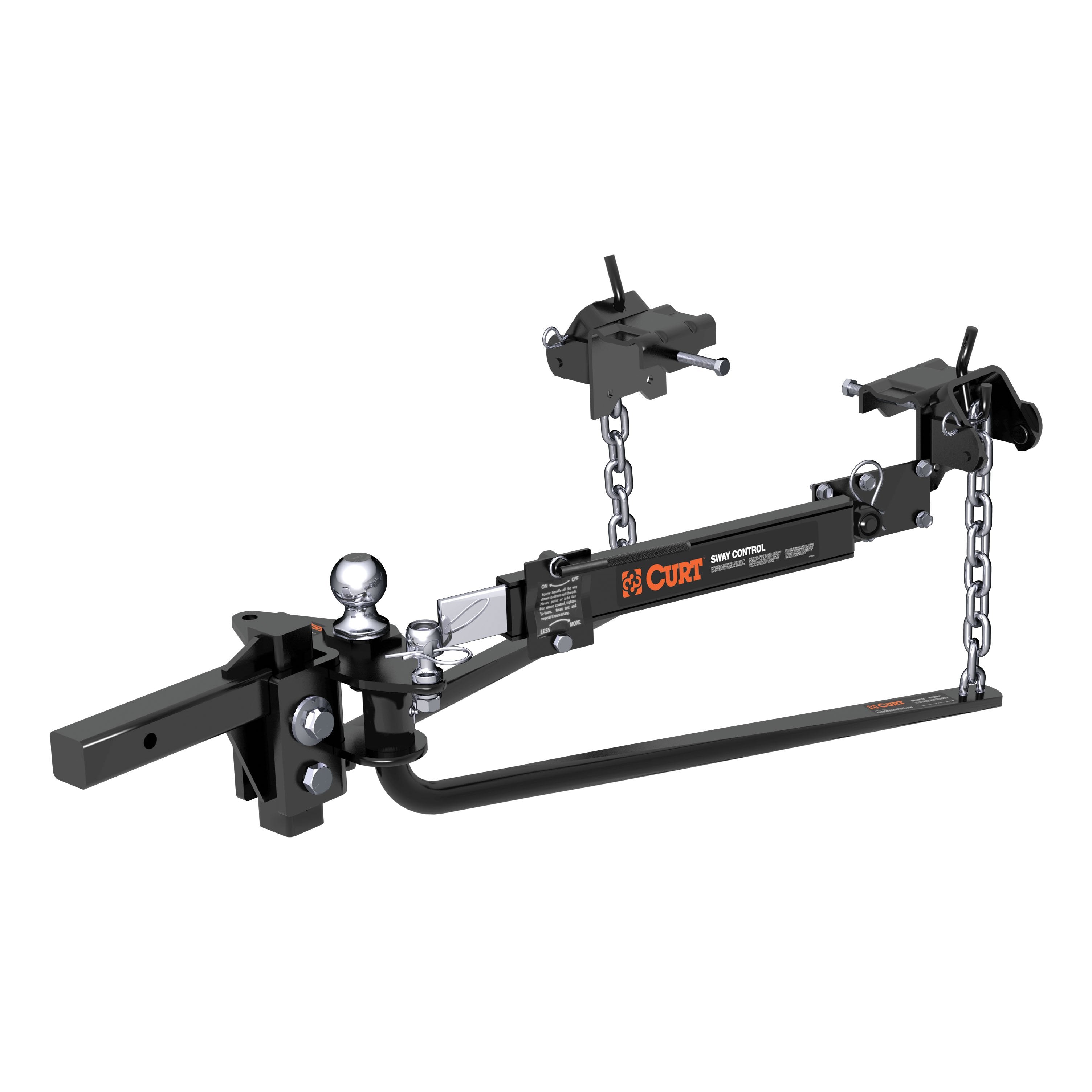 CURT Round Bar Weight Distribution Hitch with Integrated Lubrication and Sway Control, Up to 14K, 2-In Shank, 2-5/16-Inch Ball Model 17063