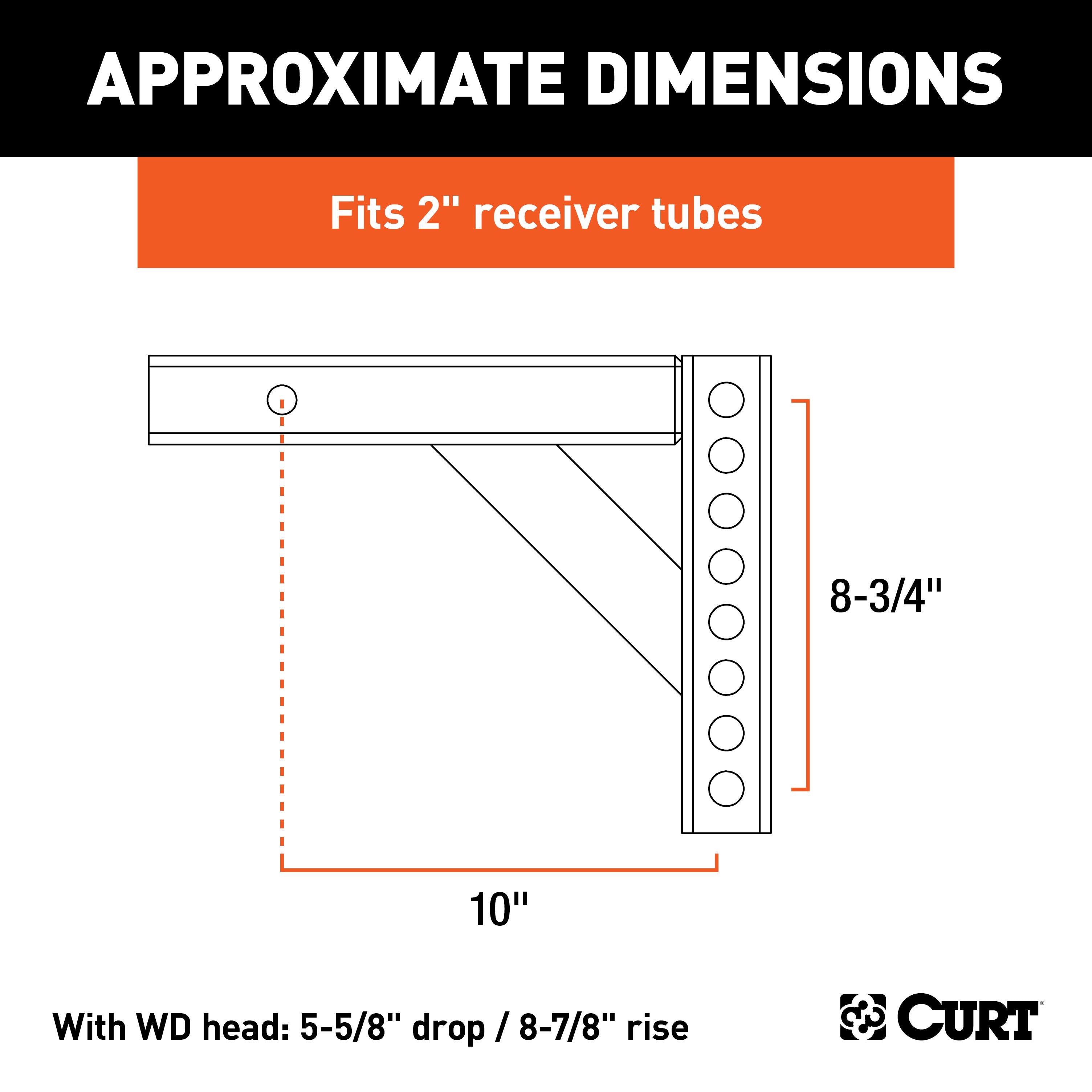 CURT Replacement Weight Distribution Hitch Shank, 2-Inch Receiver, 5-5/8-Inch Drop, 8-7/8-Inch Rise Model 17120