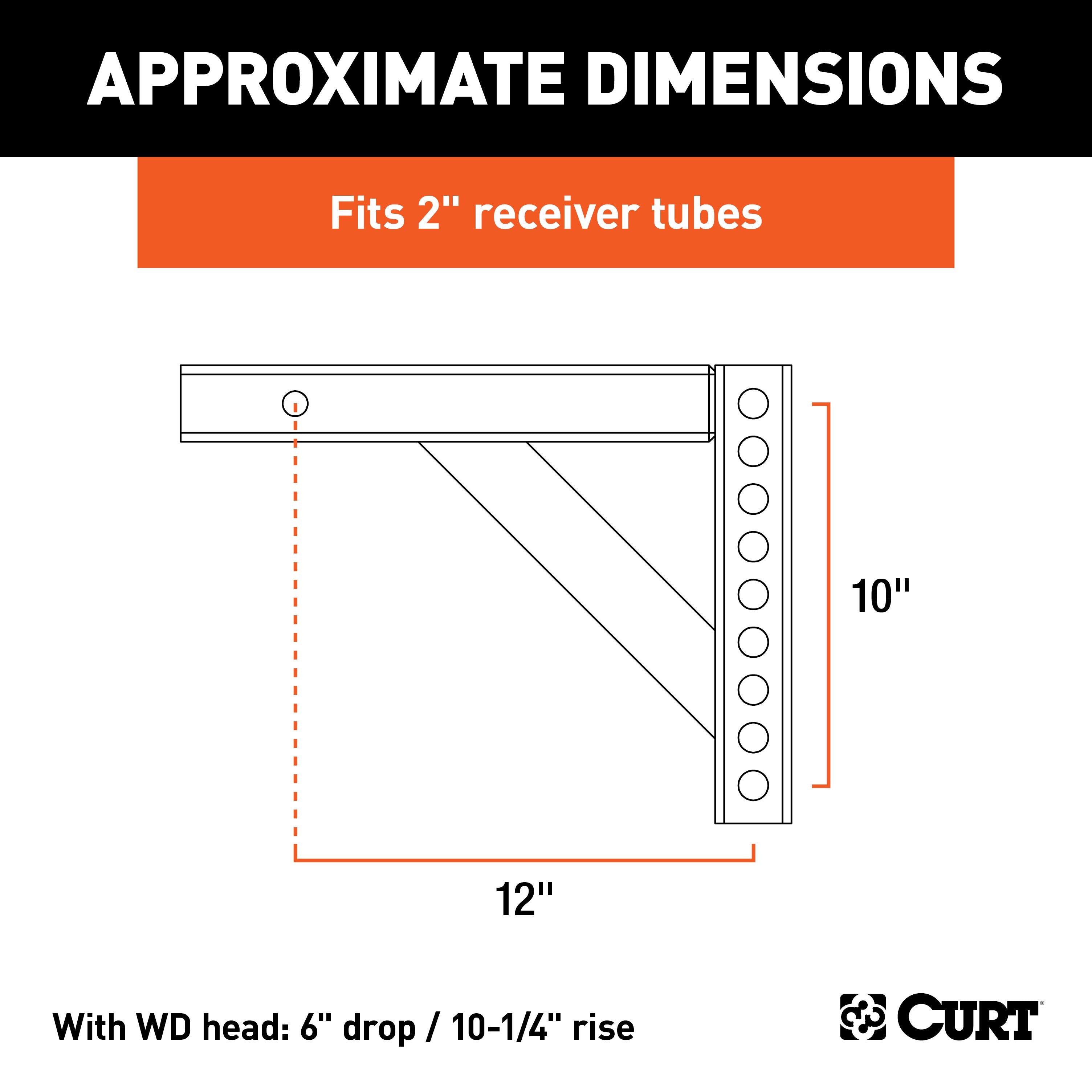 CURT Replacement Weight Distribution Hitch Shank, 2-Inch Receiver, 6-Inch Drop, 10-1/4-Inch Rise Model 17121