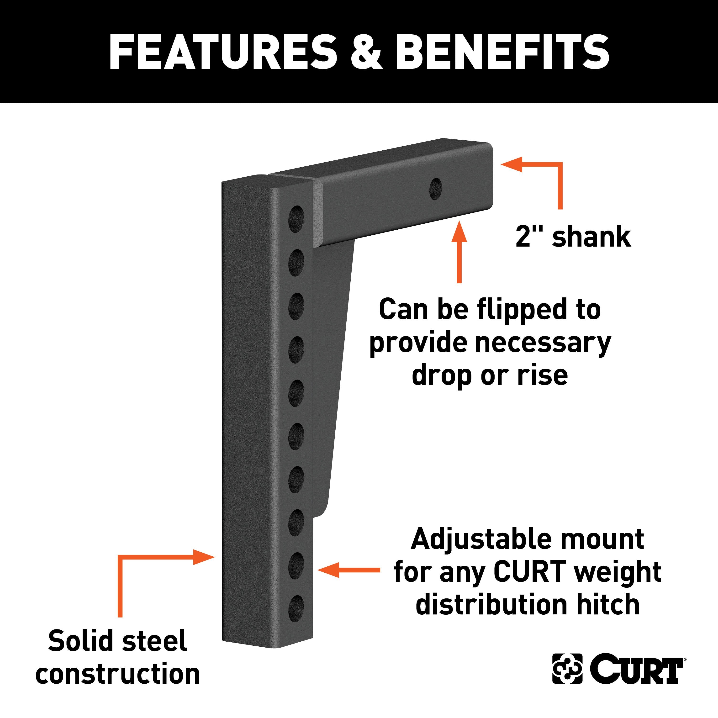 CURT Replacement Weight Distribution Hitch Shank, 2-Inch Receiver, 7-Inch Drop, 10-1/2-Inch Rise Model 17123