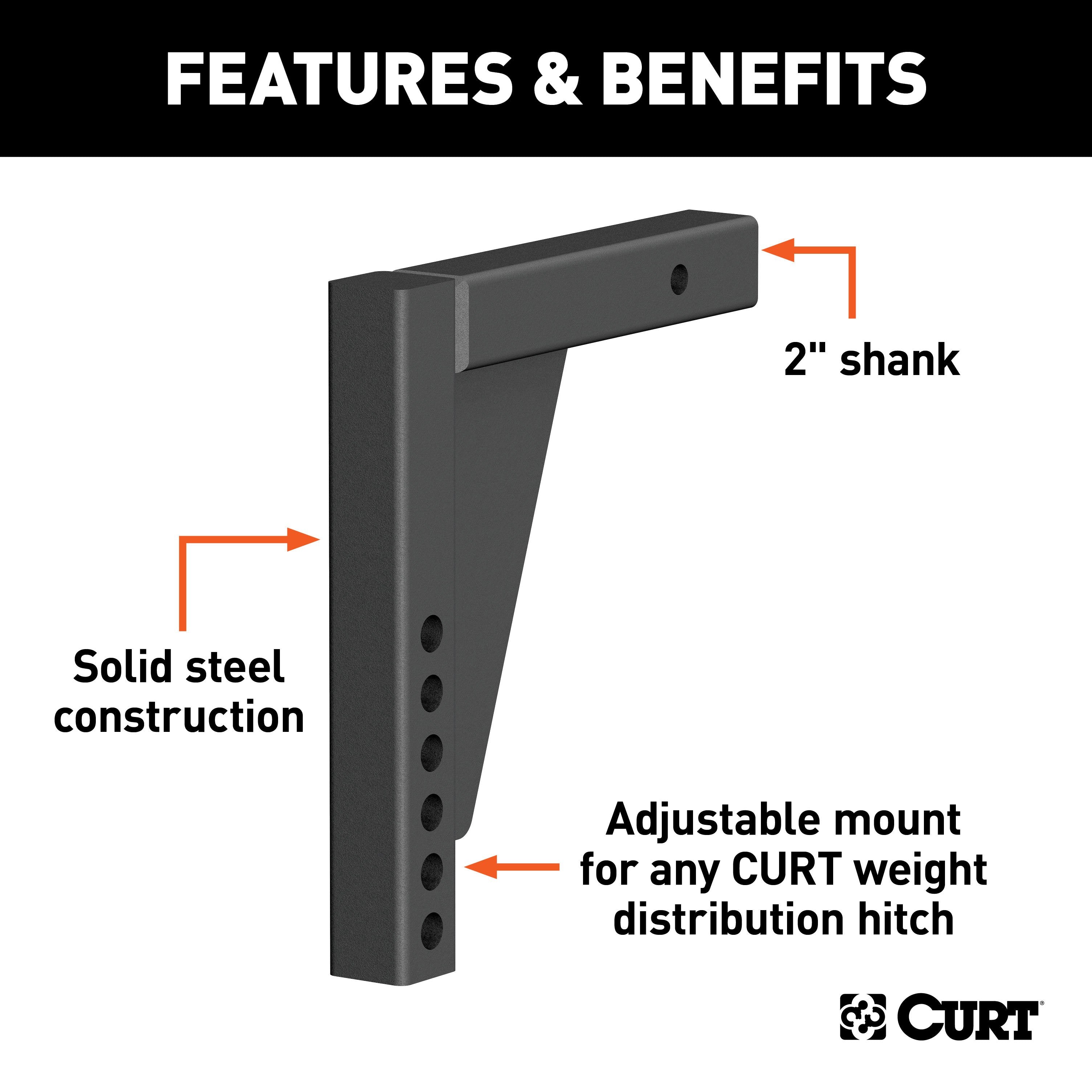 CURT Replacement Weight Distribution Hitch Shank, 2-Inch Receiver, 8-3/4-Inch Drop Model 17124