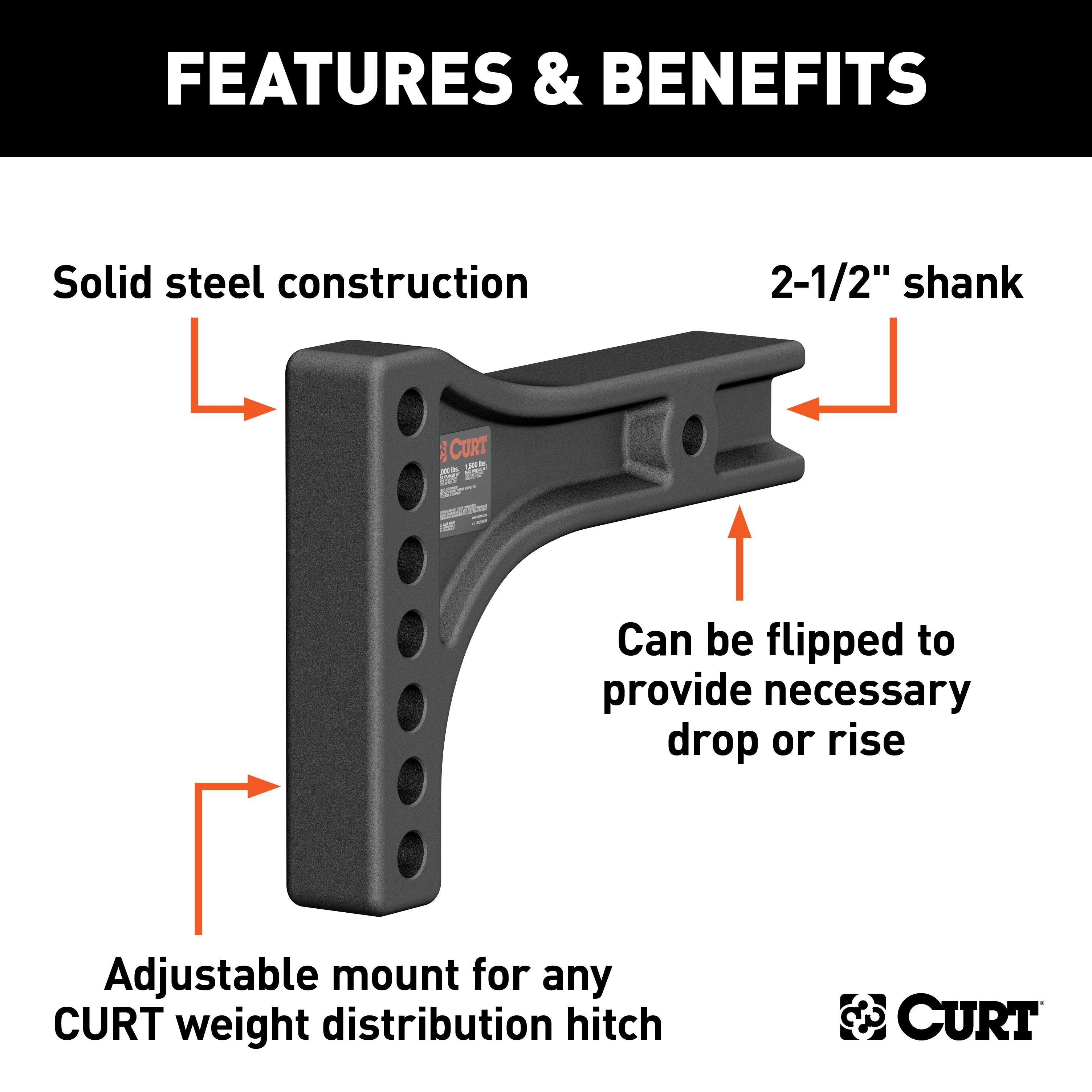 CURT Replacement Weight Distribution Hitch Shank, 2-1/2-Inch Receiver, 2-Inch Drop, 6-Inch Rise Model 17131