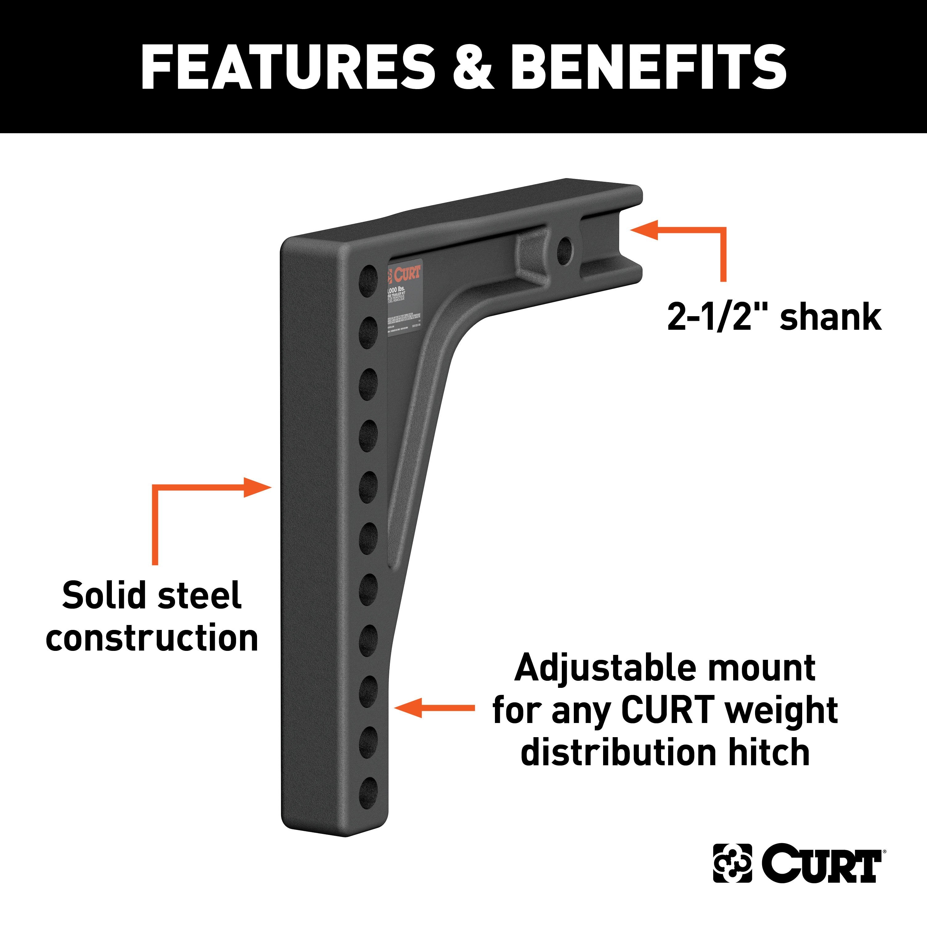 CURT Replacement Weight Distribution Hitch Shank, 2-1/2-Inch Receiver, 8-Inch Drop Model 17132