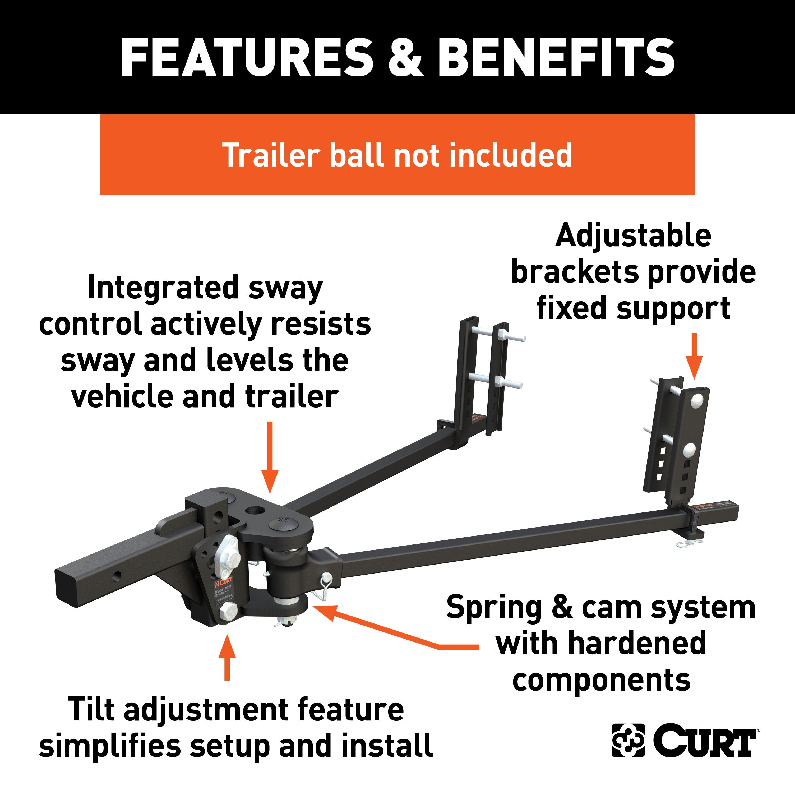 CURT TruTrack 4P Weight Distribution Hitch with 4x Sway Control, Up to 8K, 2-Inch Shank Model 17499
