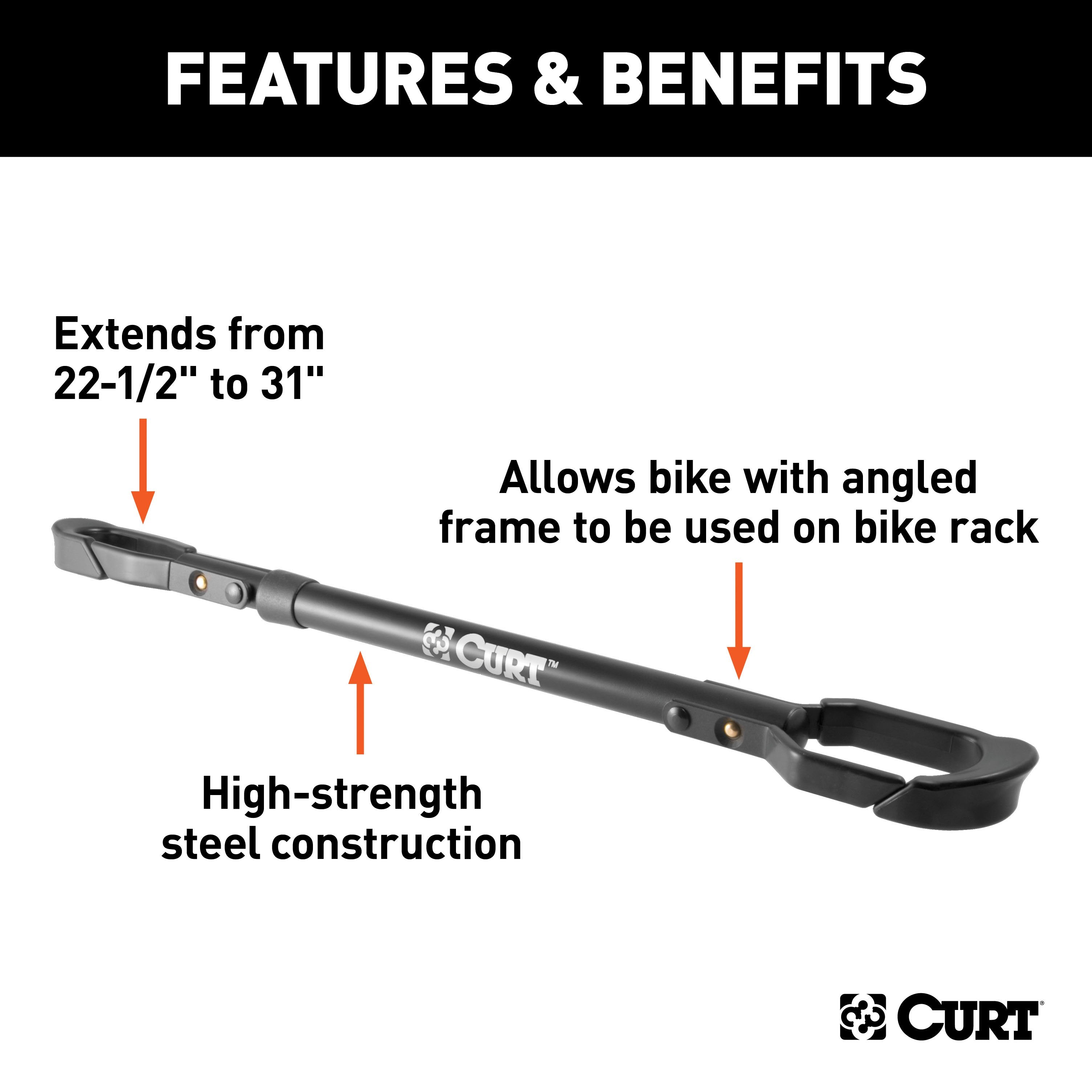 CURT Adjustable 22-1/2 to 31-Inch Bike Rack Adapter for Women's Bike, Angled Frame Model 18016