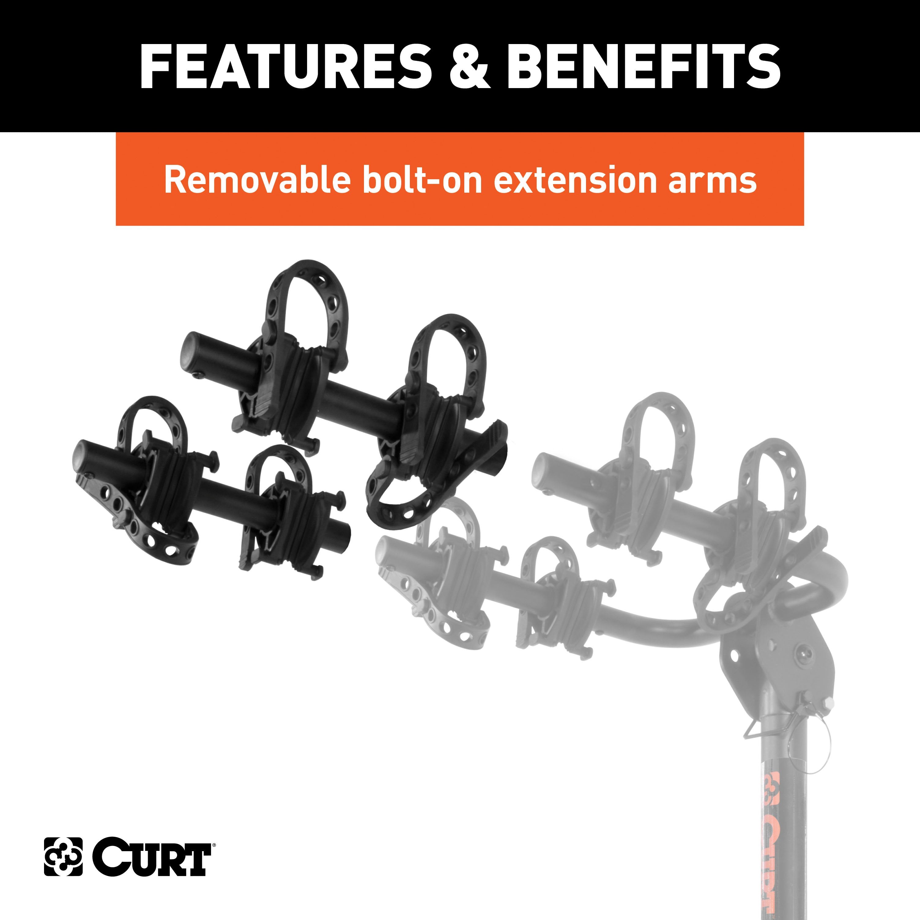 CURT Extendable Trailer Hitch Bike Rack Mount, Fits 1-1/4, 2-Inch Receiver, 2 or 4 Bicycles Model 18030