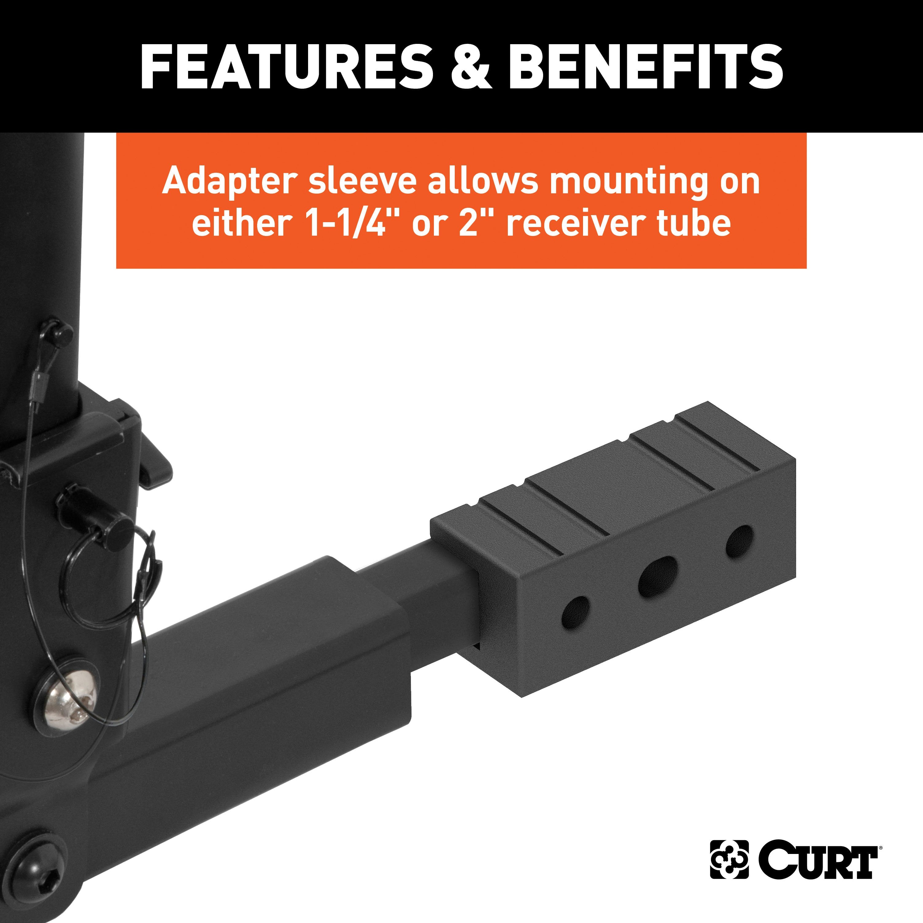 CURT Extendable Trailer Hitch Bike Rack Mount, Fits 1-1/4, 2-Inch Receiver, 2 or 4 Bicycles Model 18030