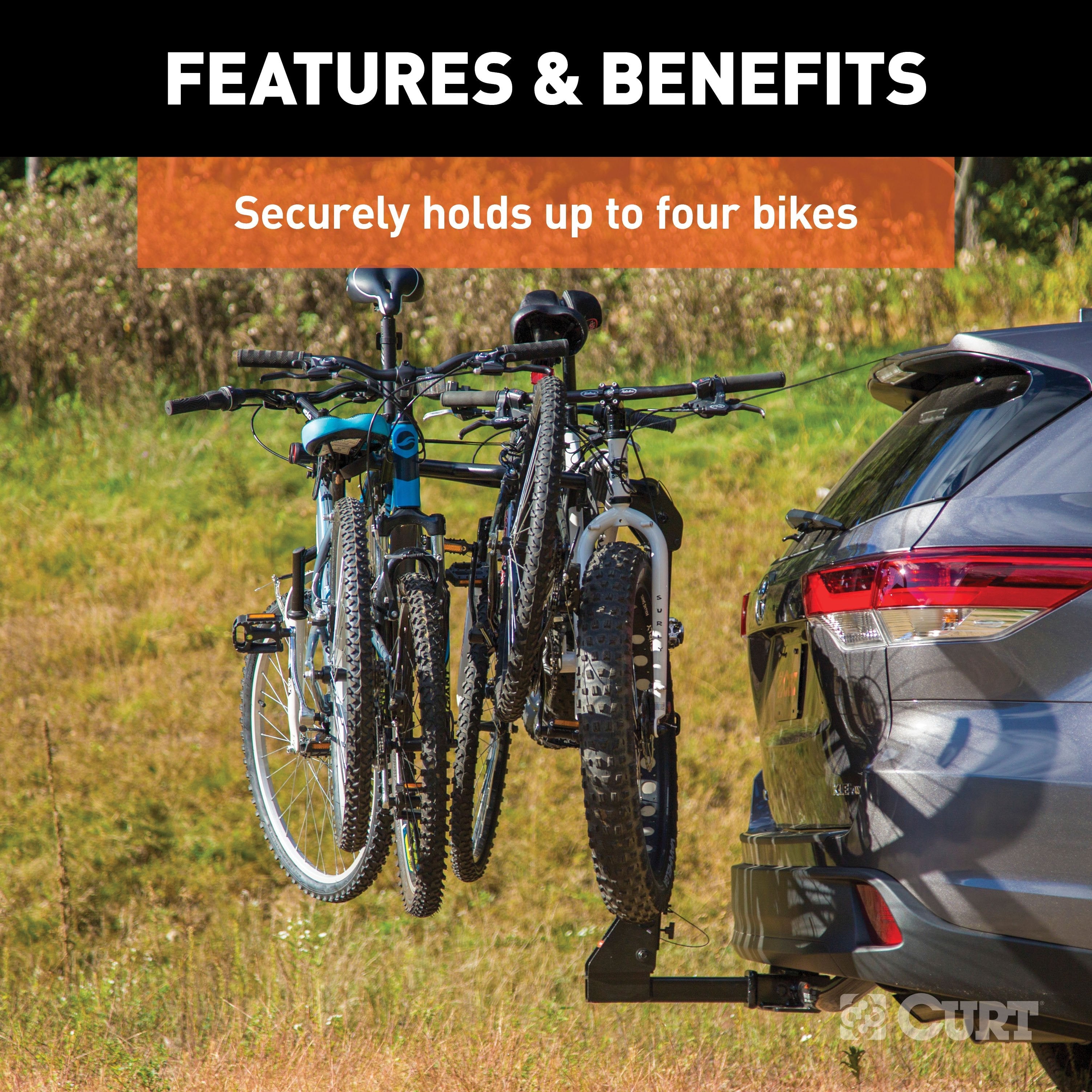 CURT Premium Trailer Hitch Bike Rack Mount, Fits 2-Inch Receiver, 4 Bicycles Model 18064
