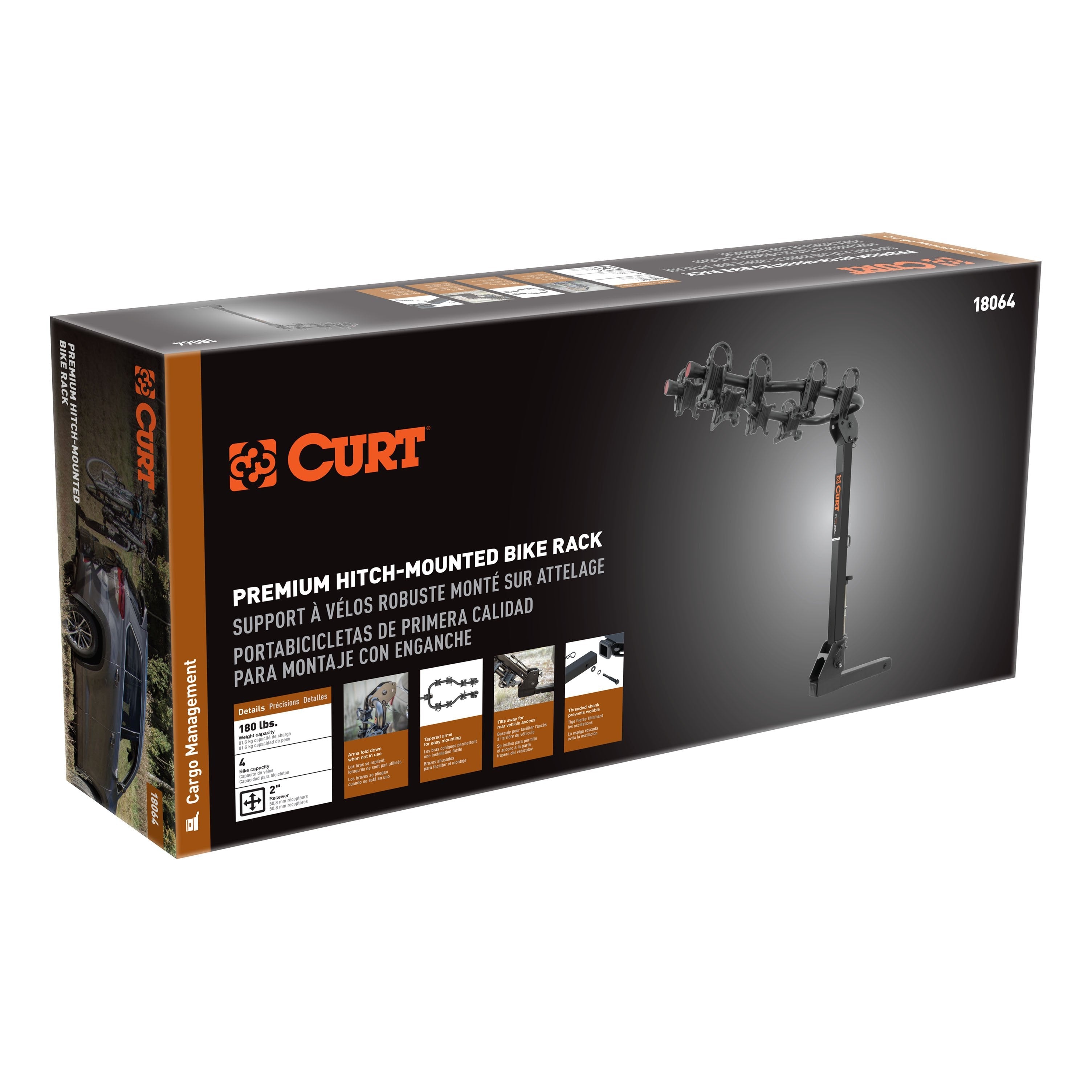 CURT Premium Trailer Hitch Bike Rack Mount, Fits 2-Inch Receiver, 4 Bicycles Model 18064