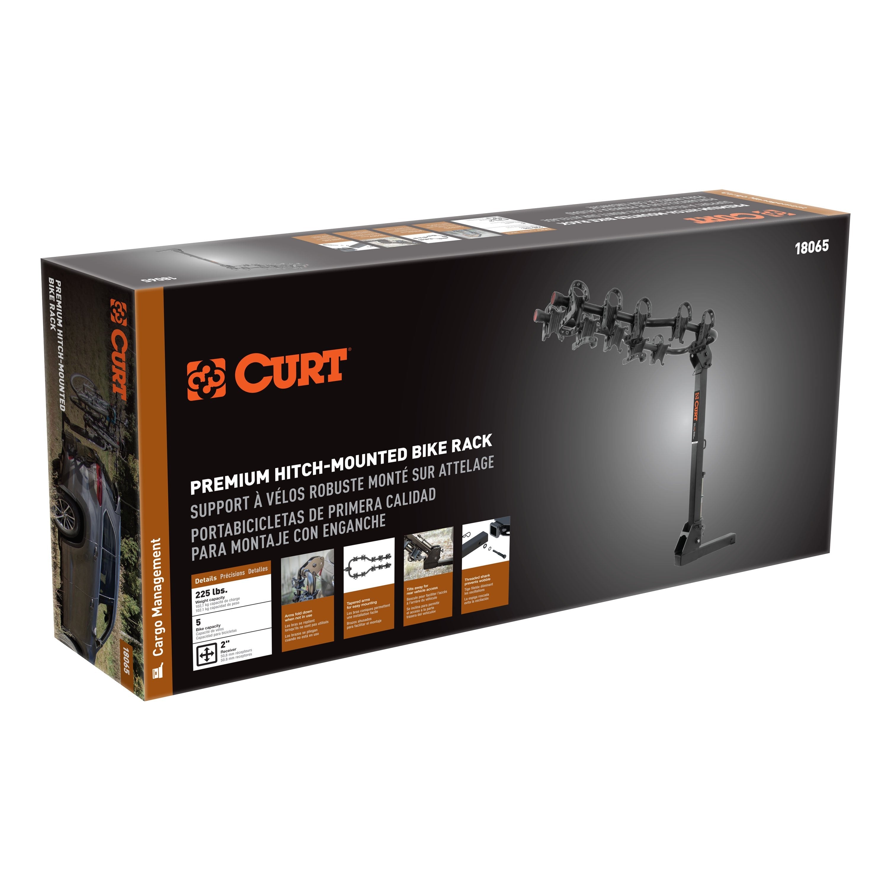 CURT Premium Trailer Hitch Bike Rack Mount, Fits 2-Inch Receiver, 5 Bicycles Model 18065
