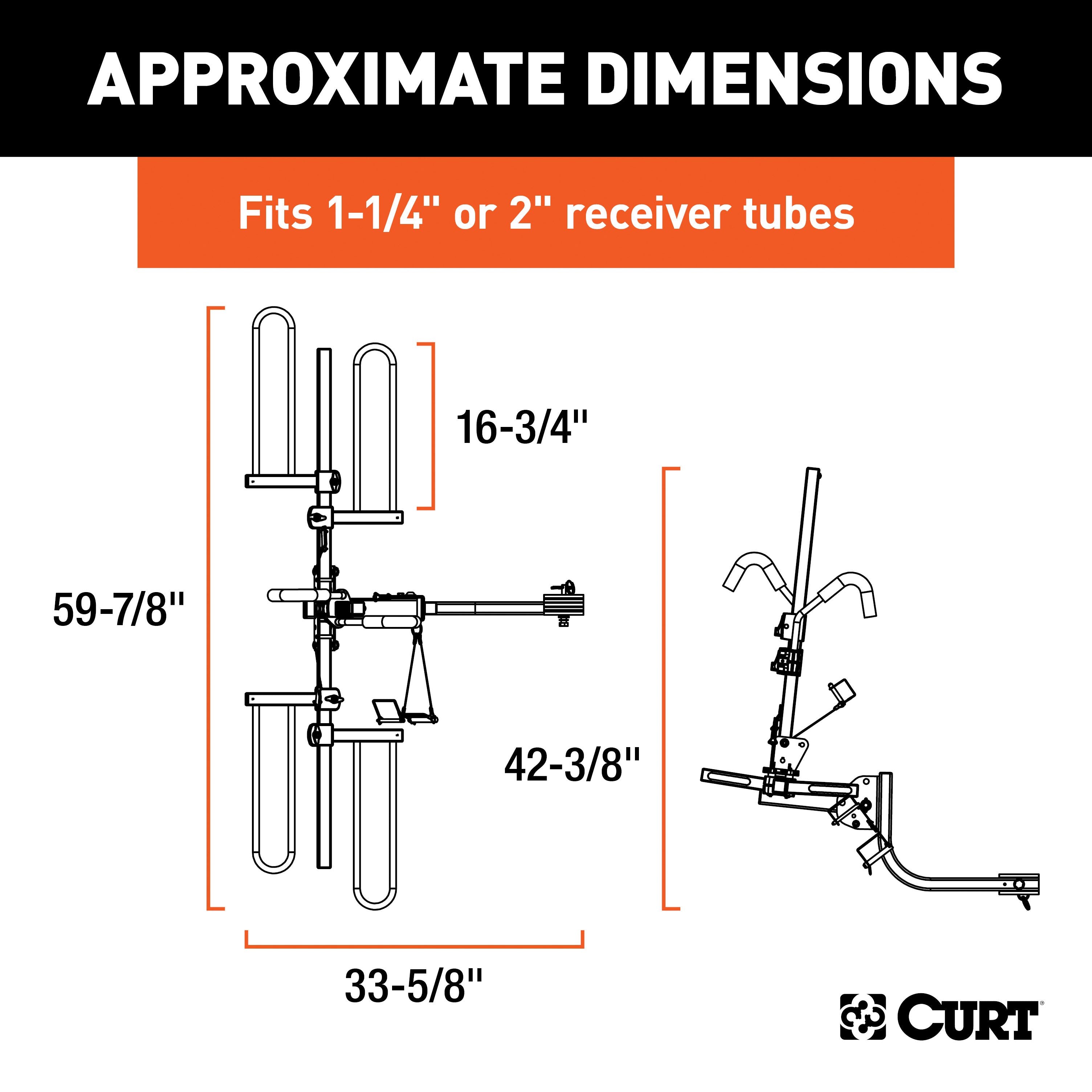 CURT Secure Locking Tray-Style Trailer Hitch Bike Rack Mount, 2 Bikes, Fits 1-1/4, 2-Inch Receiver Model 18085