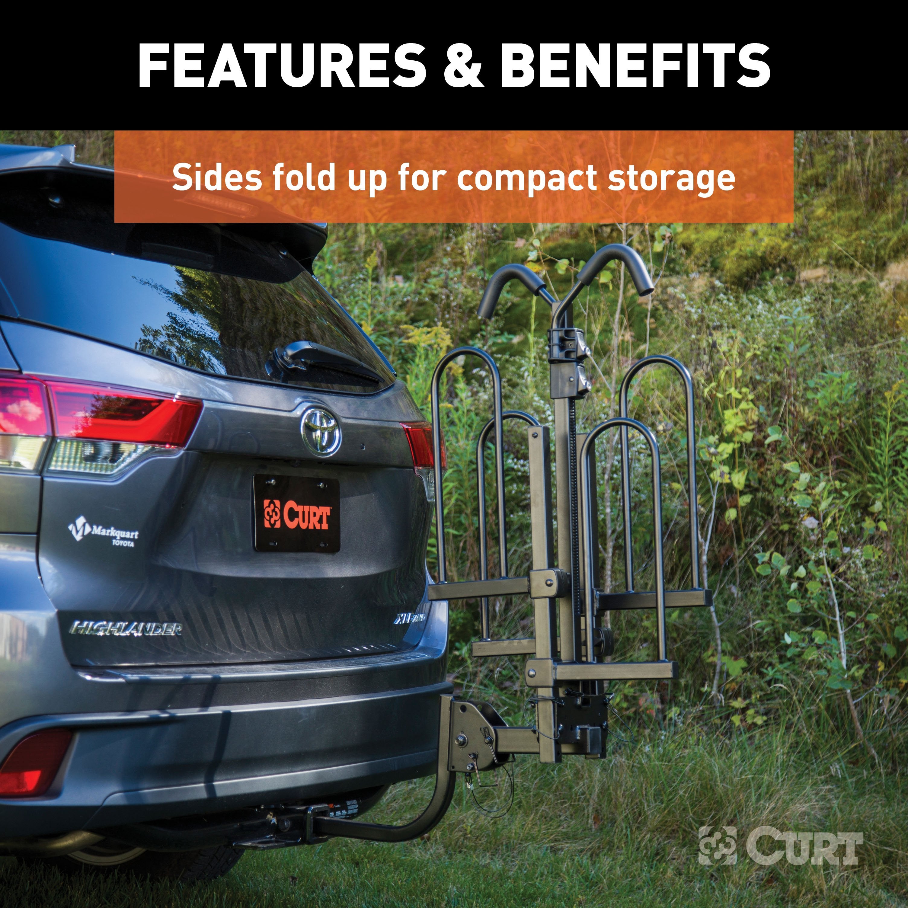 CURT Secure Locking Tray-Style Trailer Hitch Bike Rack Mount, 2 Bikes, Fits 1-1/4, 2-Inch Receiver Model 18085