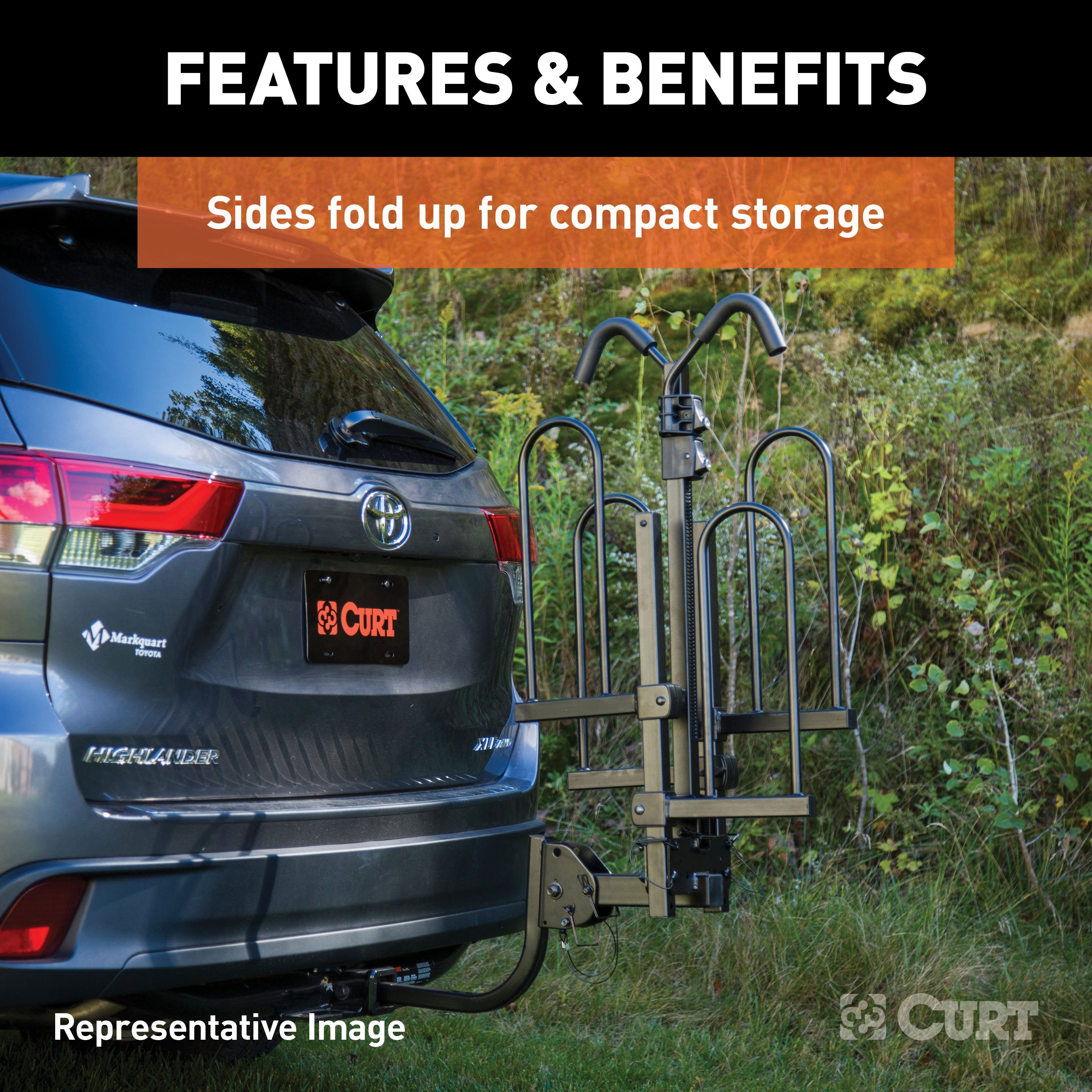 CURT Secure Locking Tray-Style Trailer Hitch Bike Rack Mount, Fits 2-Inch Receiver, 4 Bicycles Model 18087