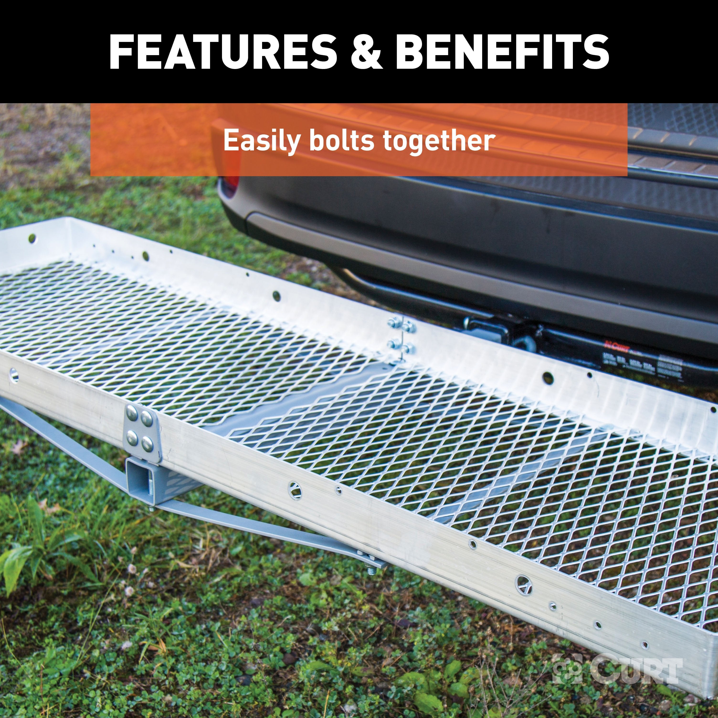CURT 60 x 20-Inch Aluminum Tray Hitch Cargo Carrier, 500 lbs Capacity, 2-In Folding Shank Model 18100