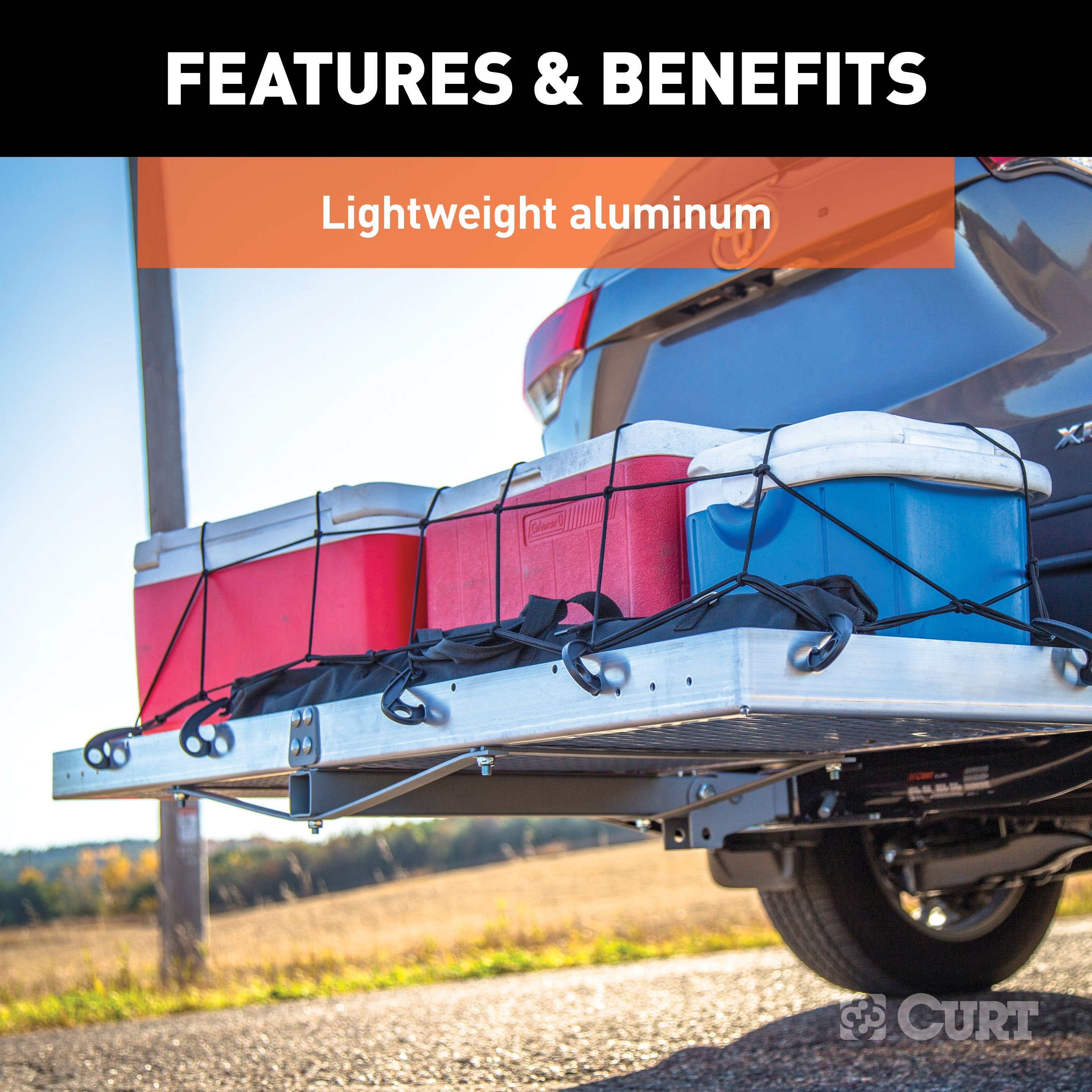 CURT 60 x 20-Inch Aluminum Tray Hitch Cargo Carrier, 500 lbs Capacity, 2-In Folding Shank Model 18100