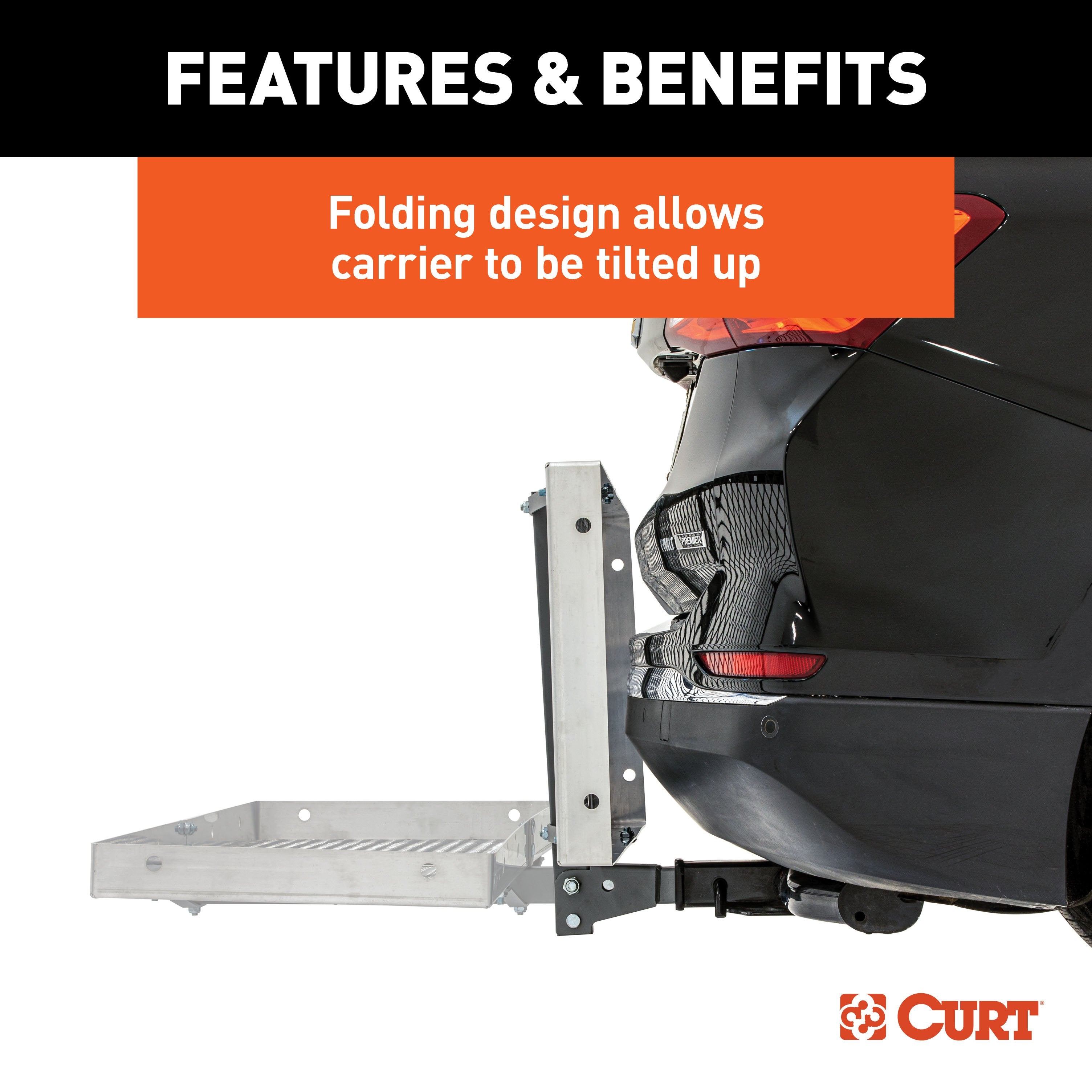 CURT 60 x 20-Inch Aluminum Tray Hitch Cargo Carrier, 500 lbs Capacity, 2-In Folding Shank Model 18100