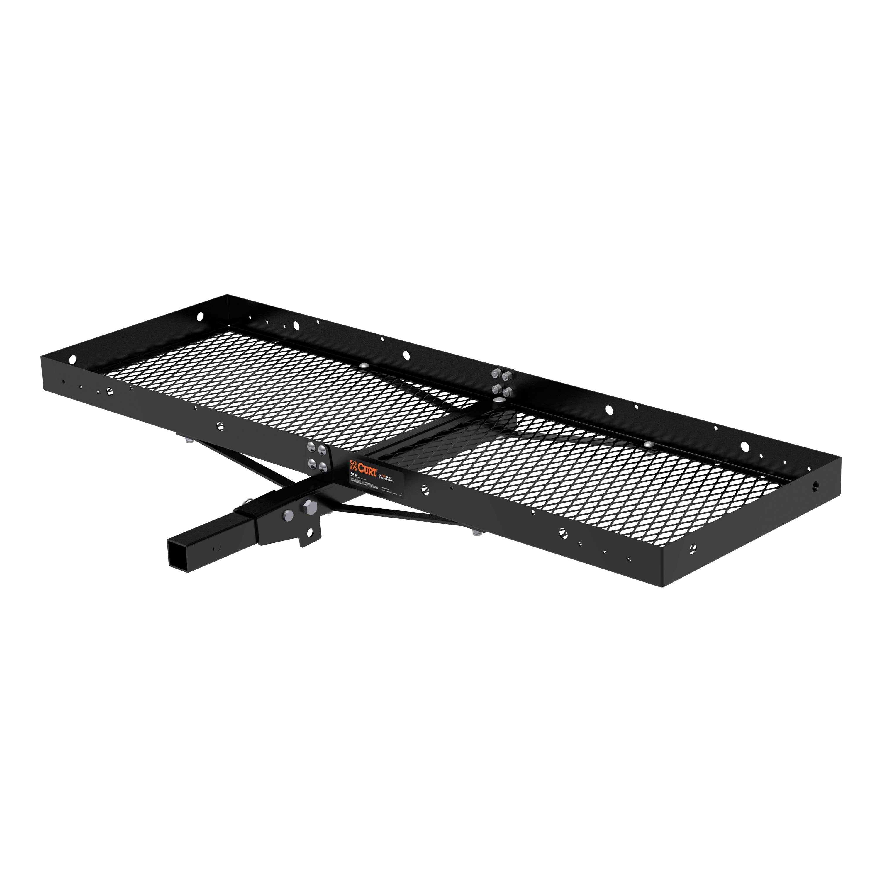 CURT 60 x 20-Inch Tray Hitch Cargo Carrier, 500 lbs Capacity, Black Steel, 2-In Folding Shank Model 18109