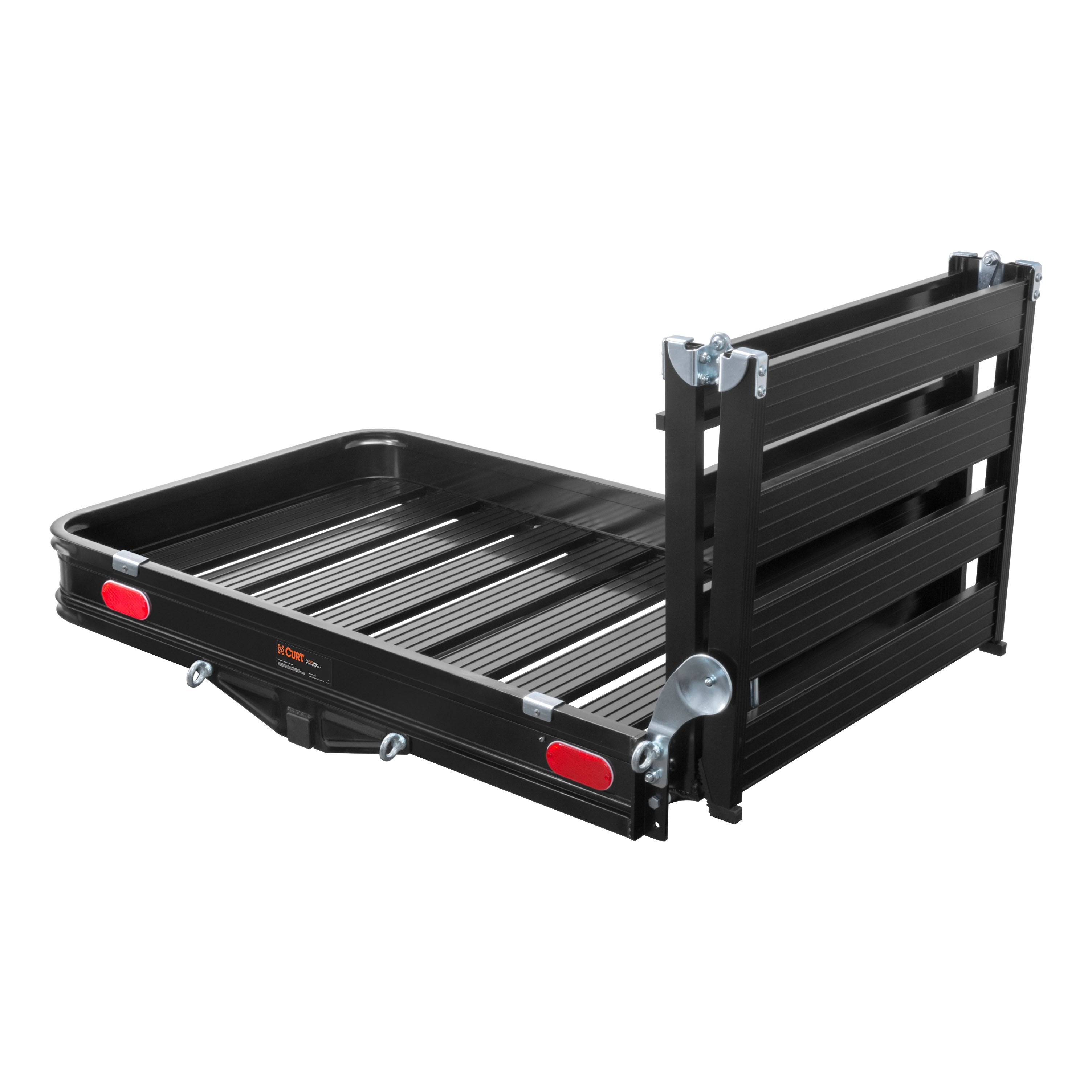 CURT 50 x 30-1/2-Inch Black Aluminum Hitch Cargo Carrier with Ramp, 2-In Folding Shank Model 18112
