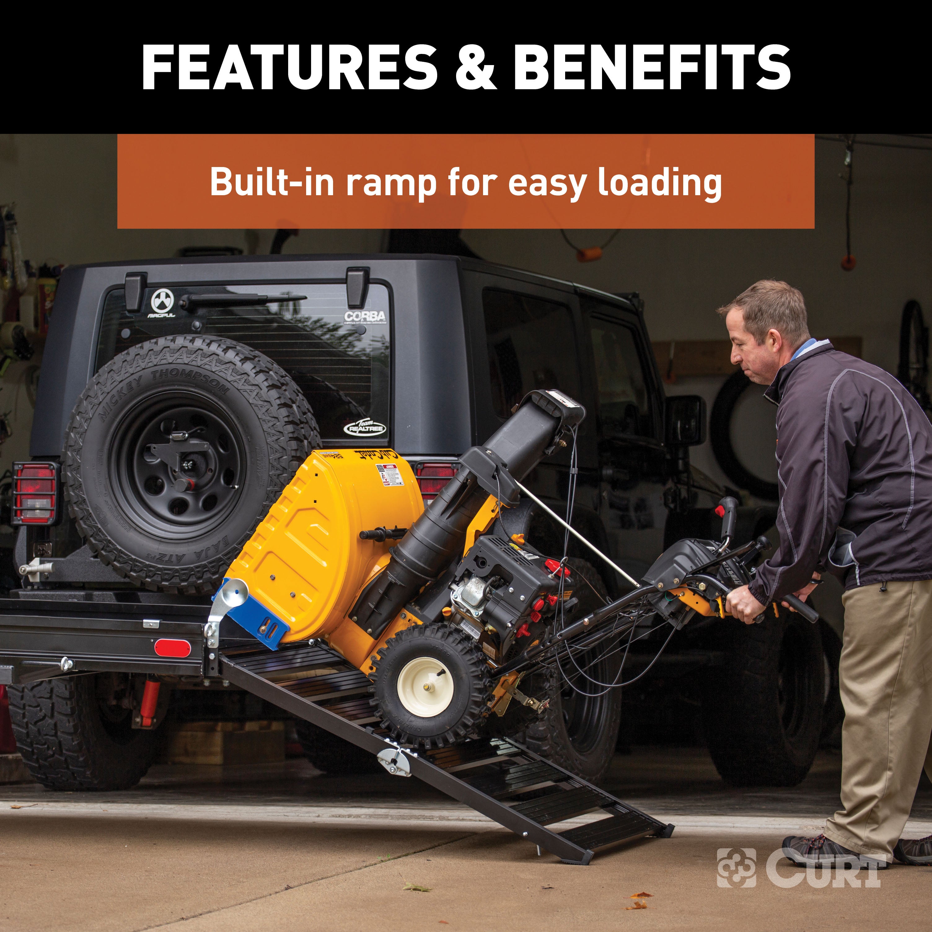 CURT 50 x 30-1/2-Inch Black Aluminum Hitch Cargo Carrier with Ramp, 2-In Folding Shank Model 18112