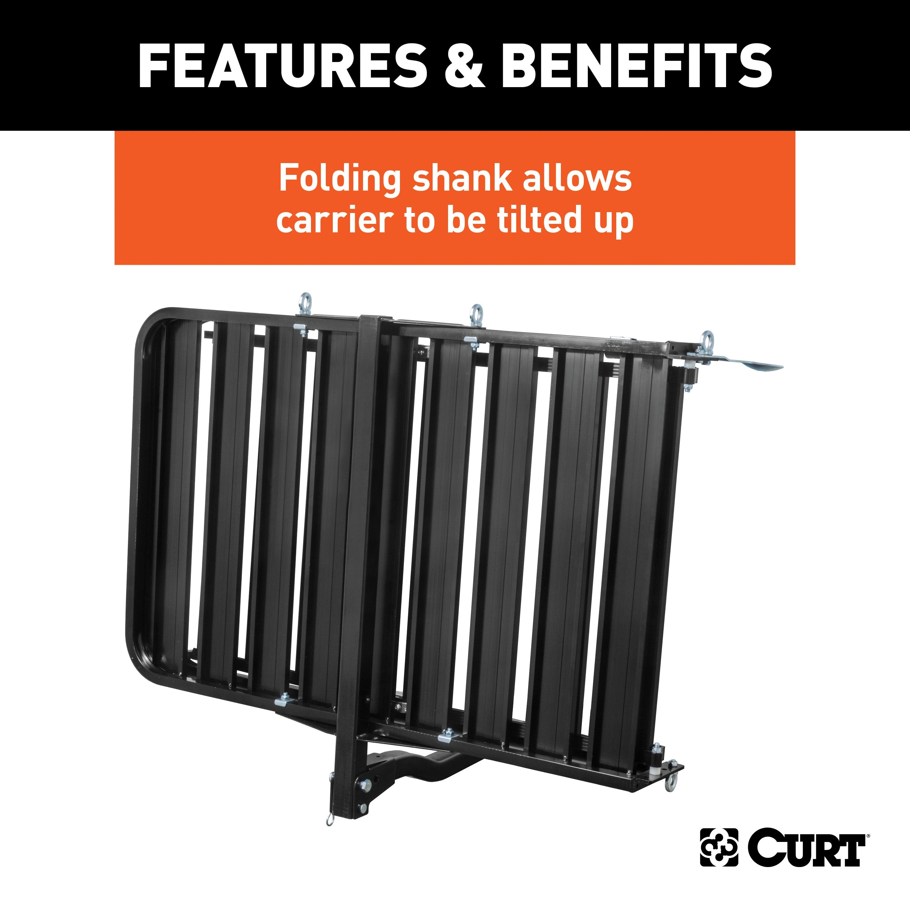 CURT 50 x 30-1/2-Inch Black Aluminum Hitch Cargo Carrier with Ramp, 2-In Folding Shank Model 18112