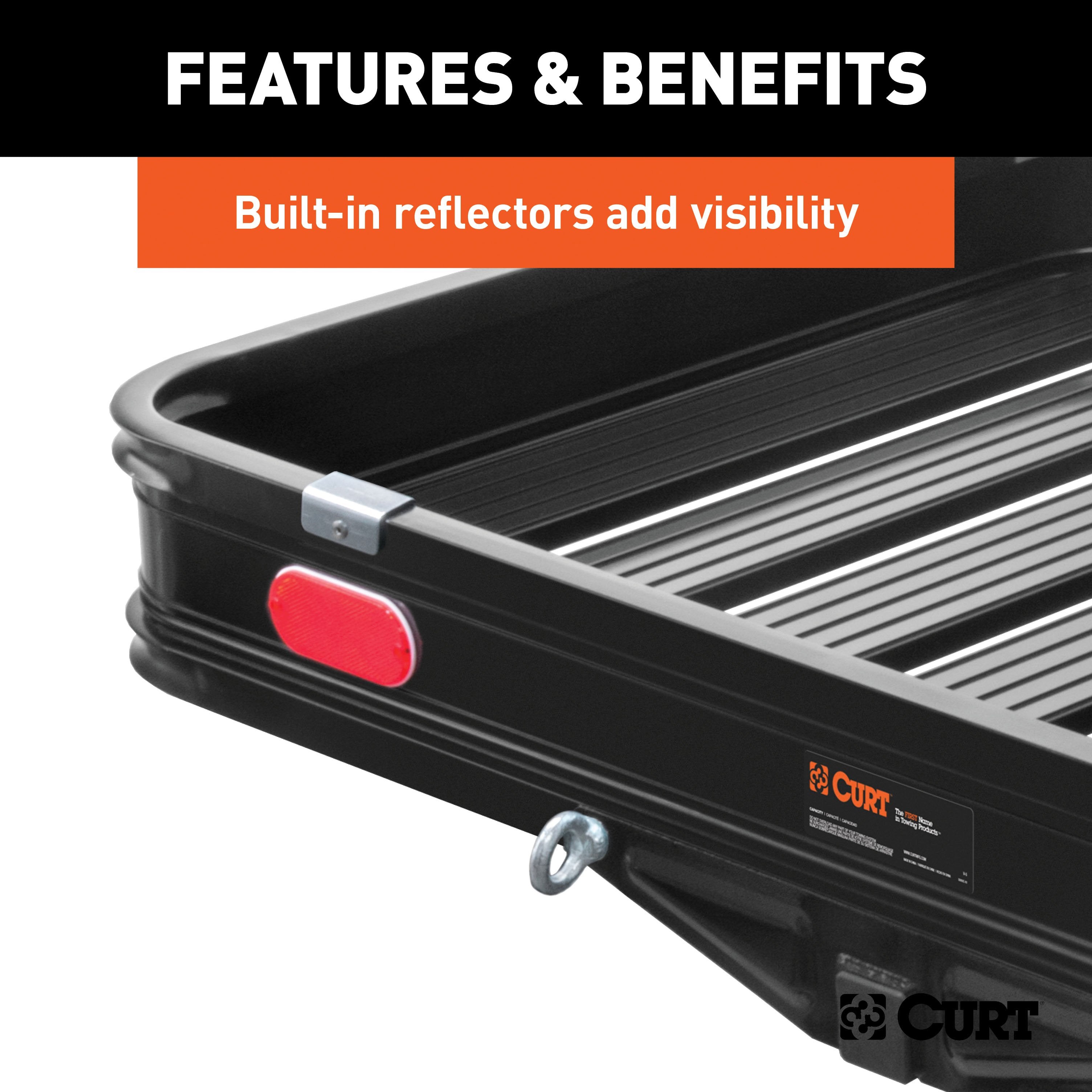 CURT 50 x 30-1/2-Inch Black Aluminum Hitch Cargo Carrier with Ramp, 2-In Folding Shank Model 18112