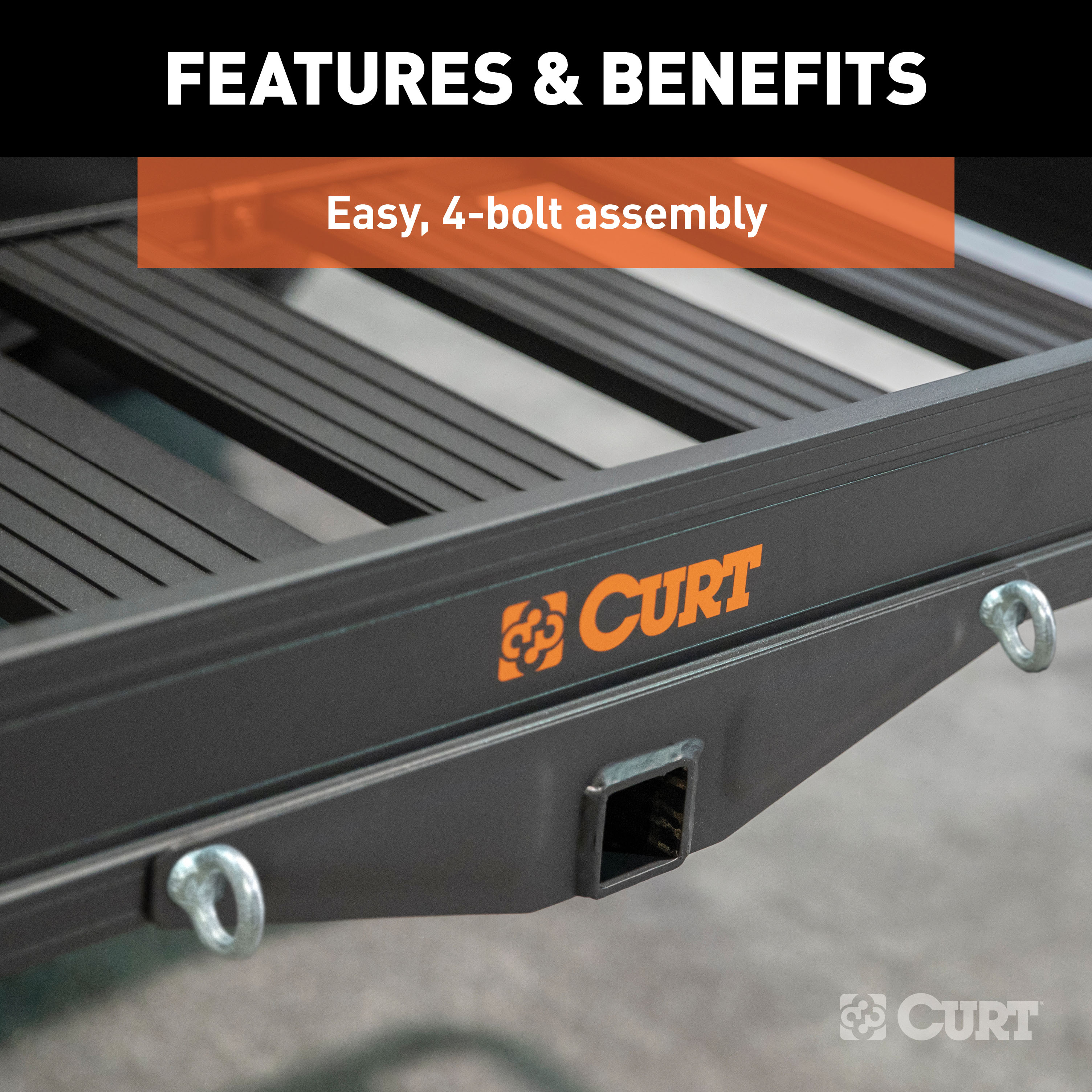 CURT 49 x 22-1/2-Inch Black Aluminum Hitch Cargo Carrier, 500 lbs Capacity, 2-In Fixed Shank Model 18113