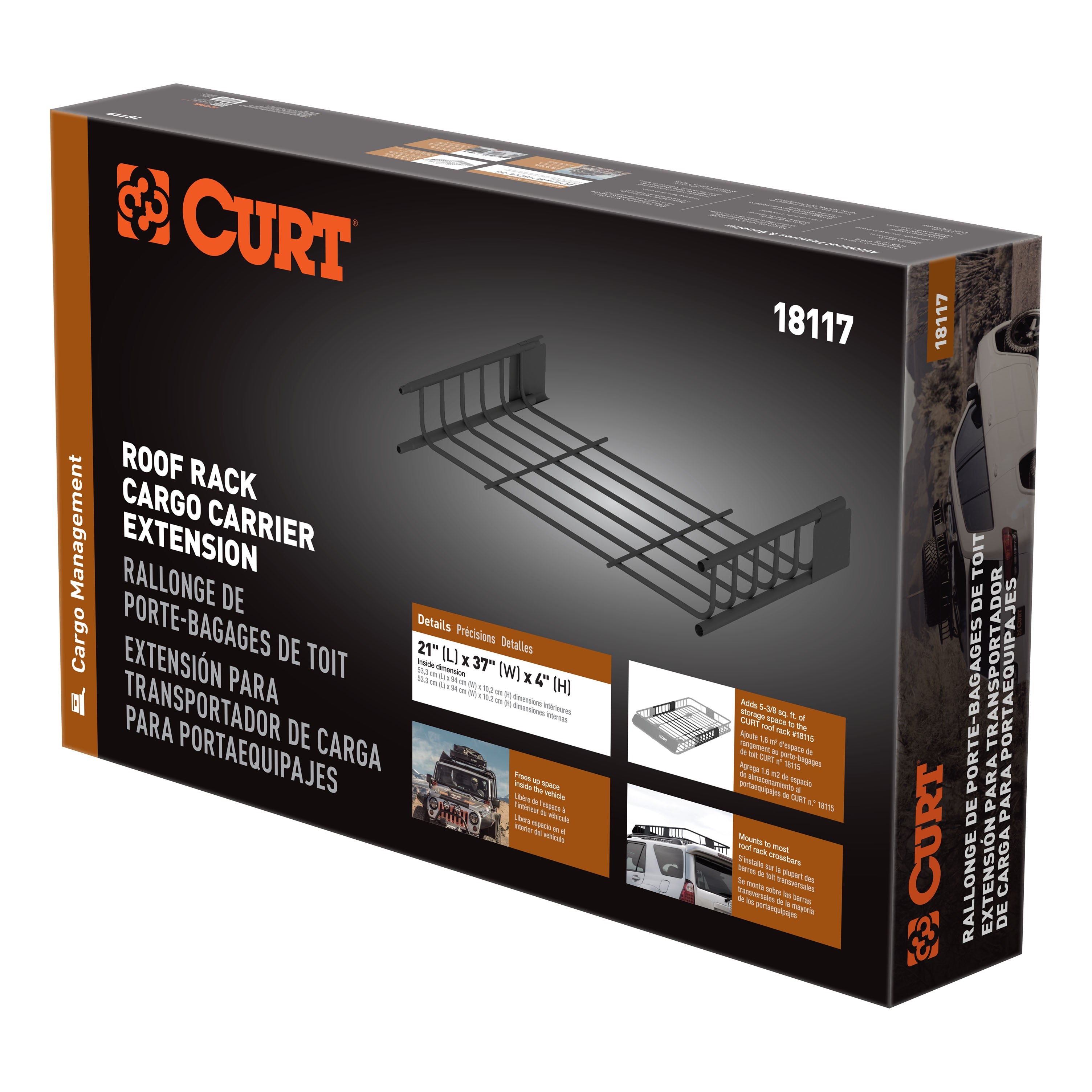 CURT 21 x 37-Inch Roof Rack Extension for Cargo Carrier 18115 Model 18117