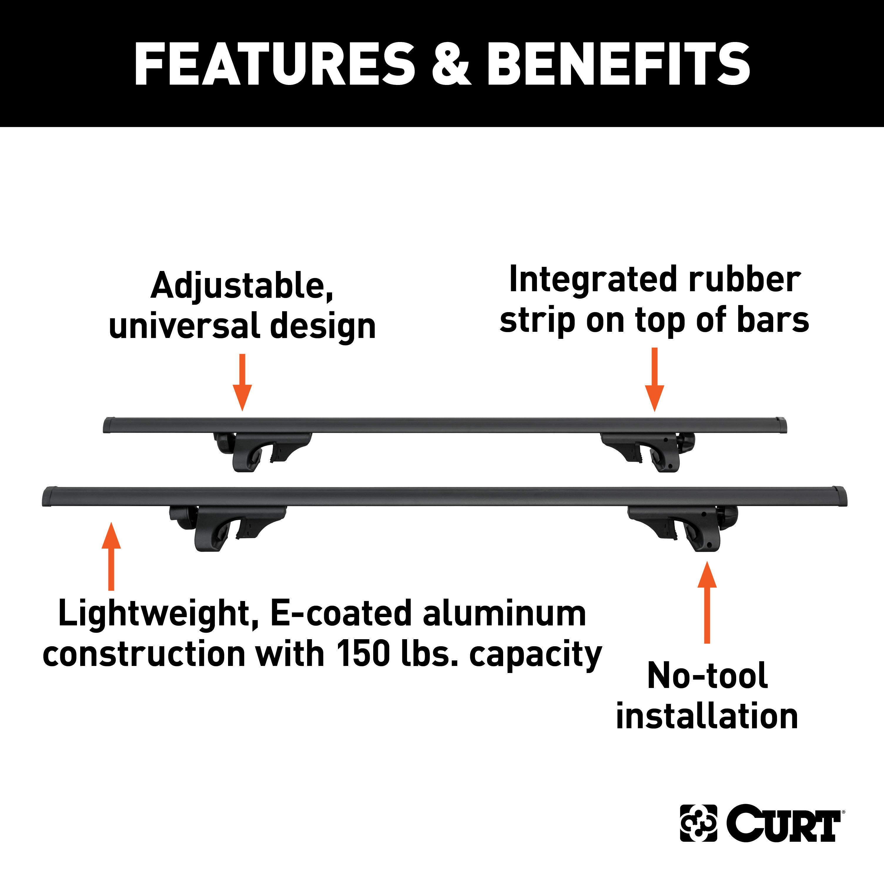 CURT Universal 53-3/8-Inch Black Aluminum Roof Rack Cross Bars, 2-Pack Model 18118