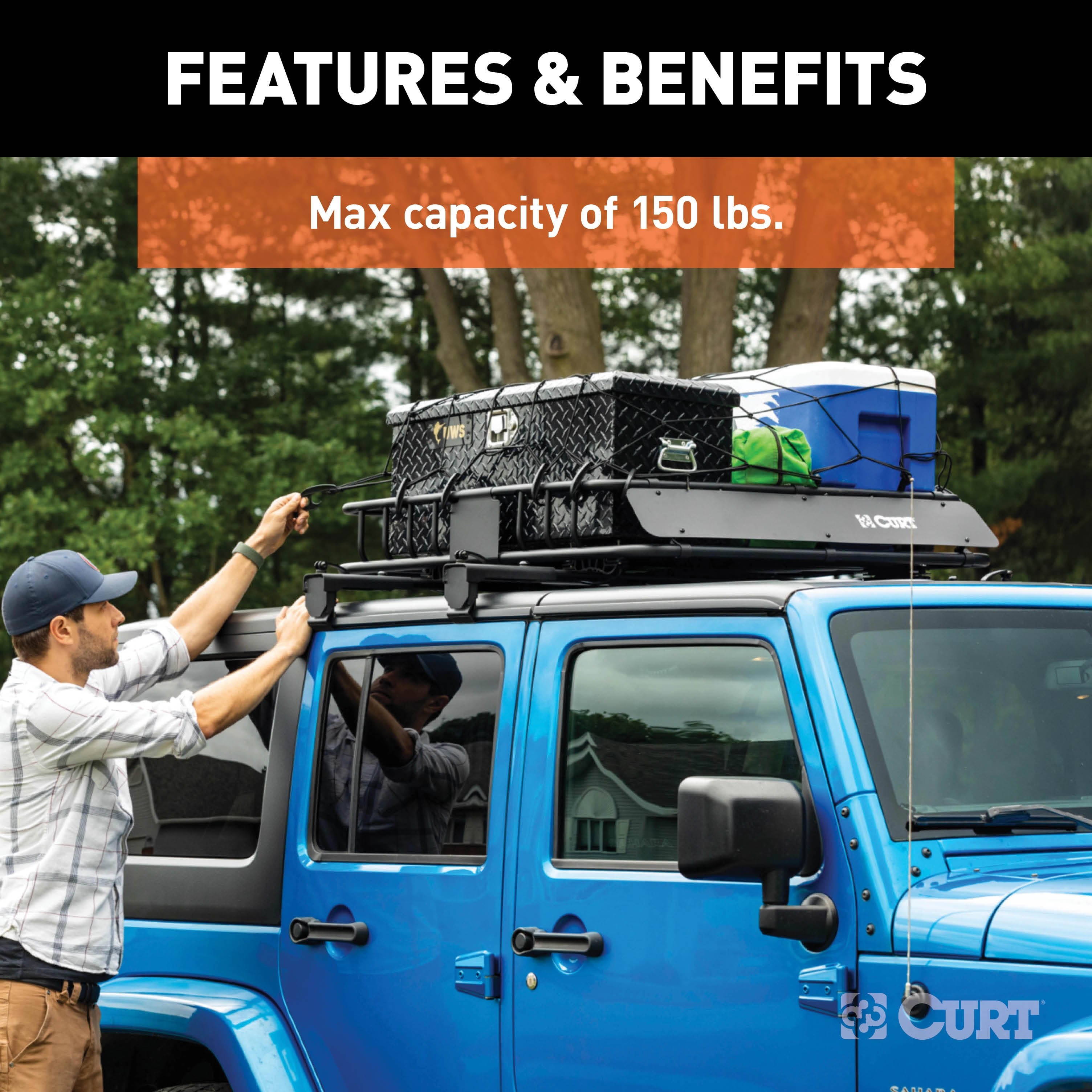 CURT Black Steel Quick-Release Roof Rack Crossbars, Fits Select Jeep Wrangler JK Model 18119
