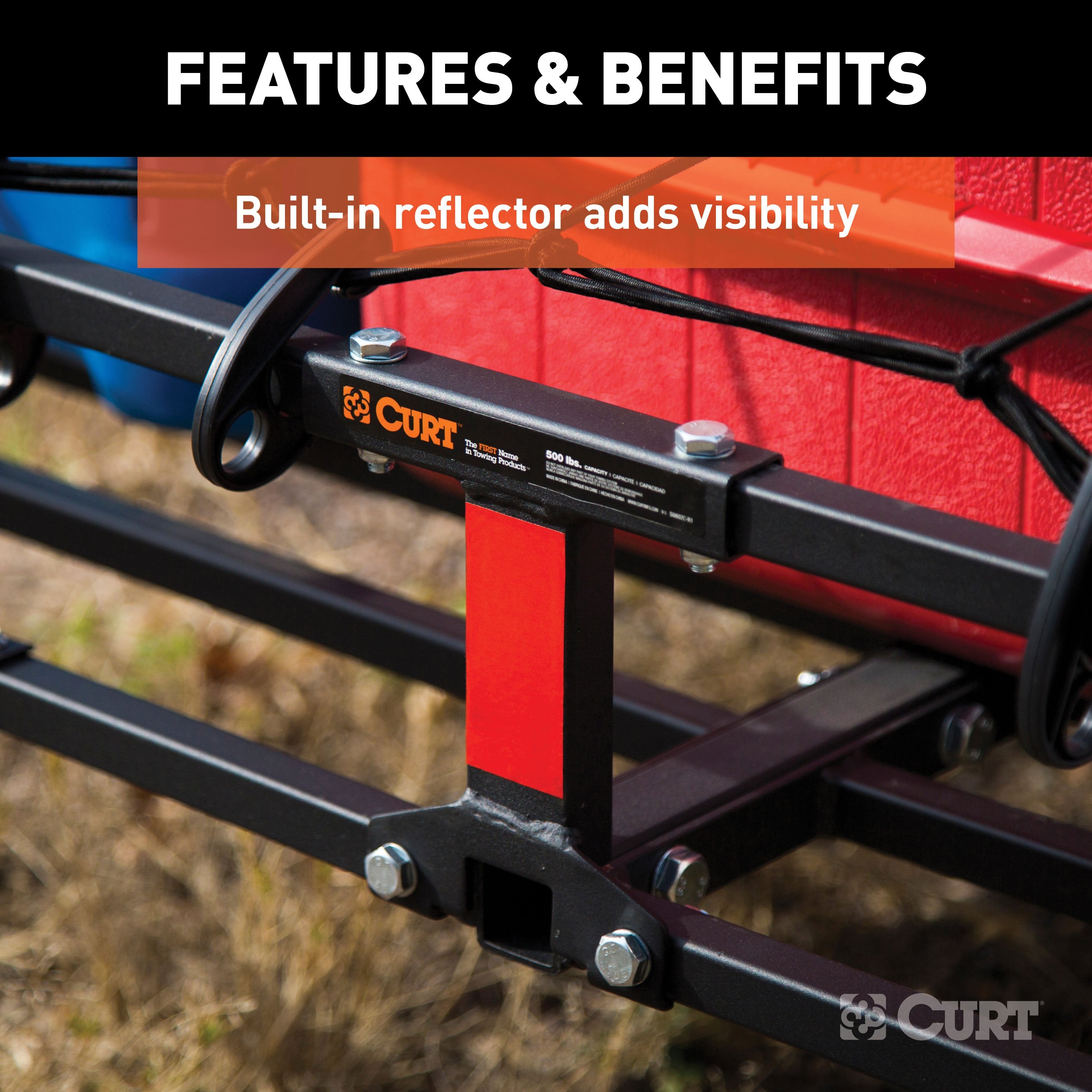 CURT 48 x 20-Inch Basket Hitch Cargo Carrier, 500 lbs Capacity, Black Steel, 1-1/4, 2-In Adapter Shank Model 18145