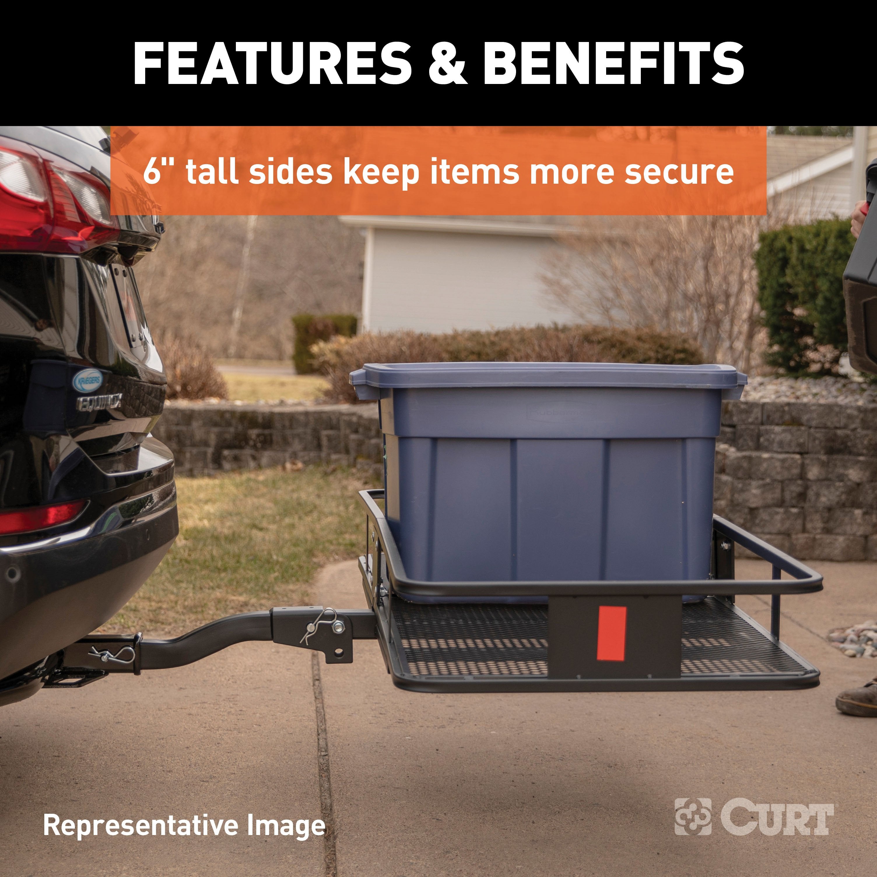 CURT 60 x 20-Inch Basket Hitch Cargo Carrier, 500 lbs Capacity, Black Steel, 2-In Fixed Shank Model 18150