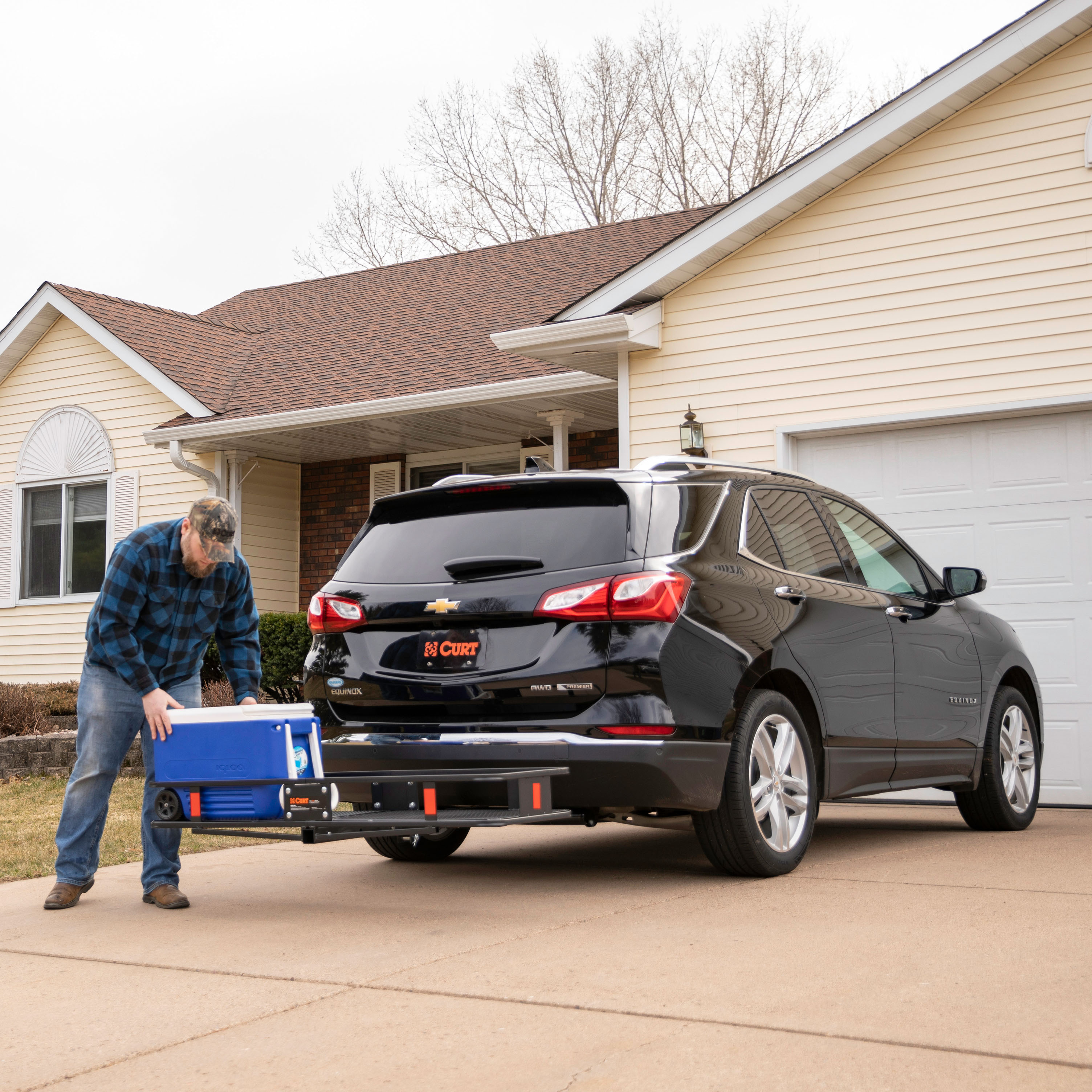 CURT 60 x 20-Inch Basket Hitch Cargo Carrier, 500 lbs Capacity, Black Steel, 2-In Fixed Shank Model 18150
