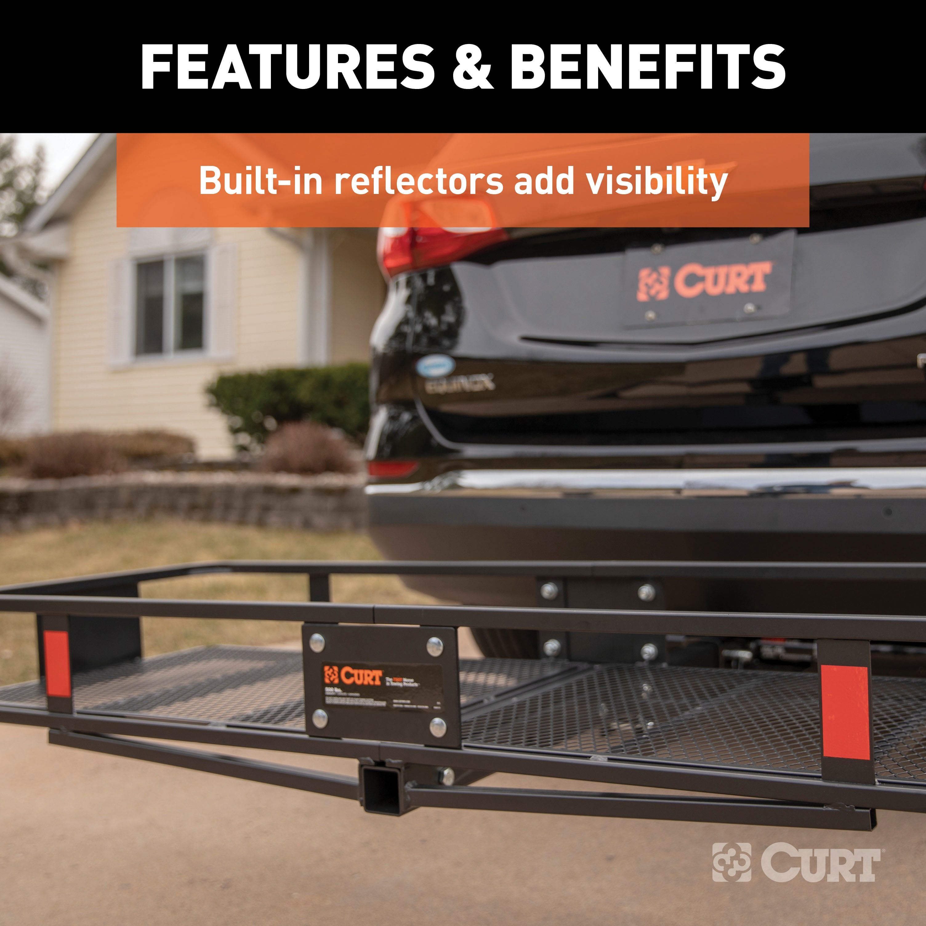 CURT 60 x 20-Inch Basket Hitch Cargo Carrier, 500 lbs Capacity, Black Steel, 2-In Folding Shank Model 18151