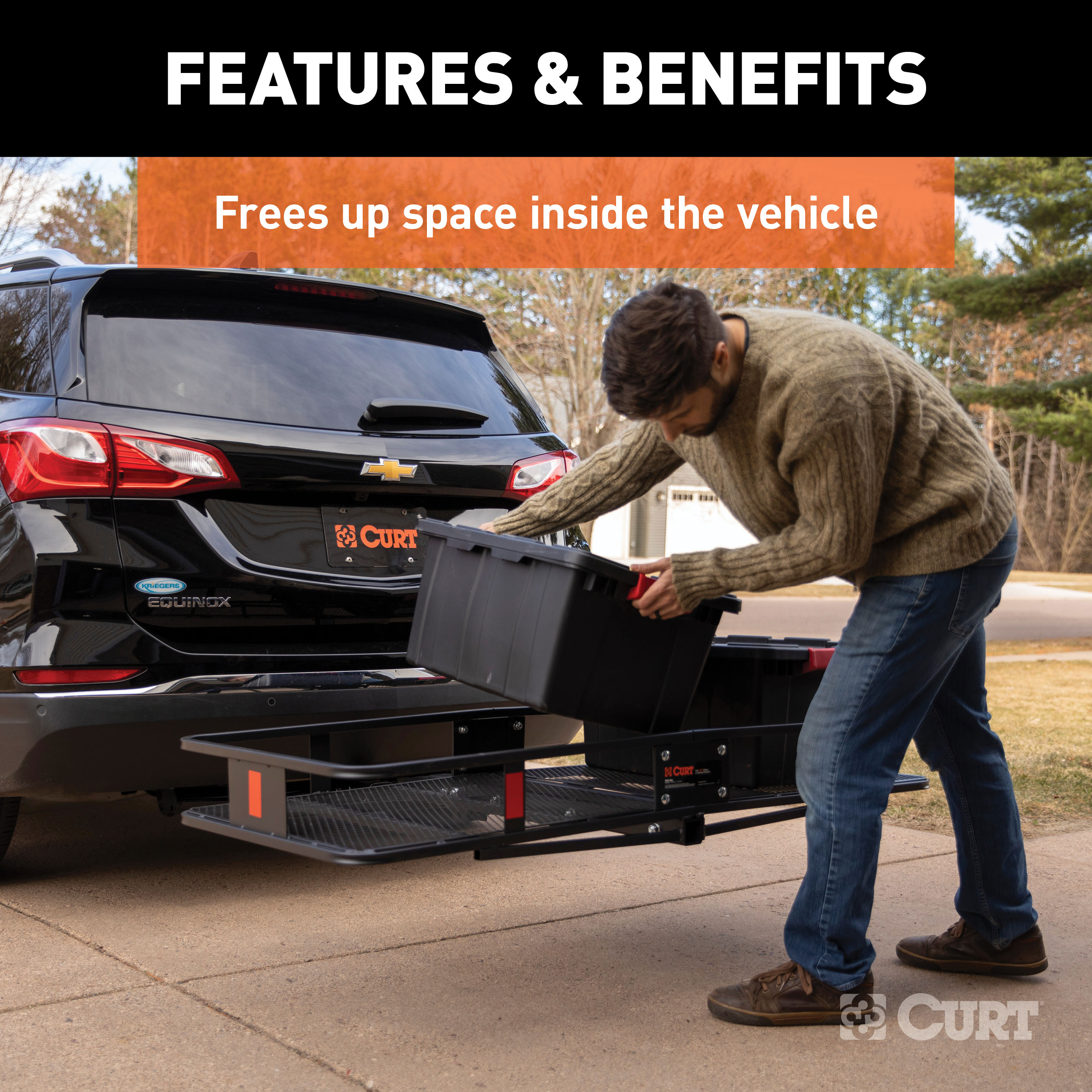 CURT 60 x 24-Inch Basket Hitch Cargo Carrier, 500 lbs Capacity, Black Steel, 2-In Fixed Shank Model 18152