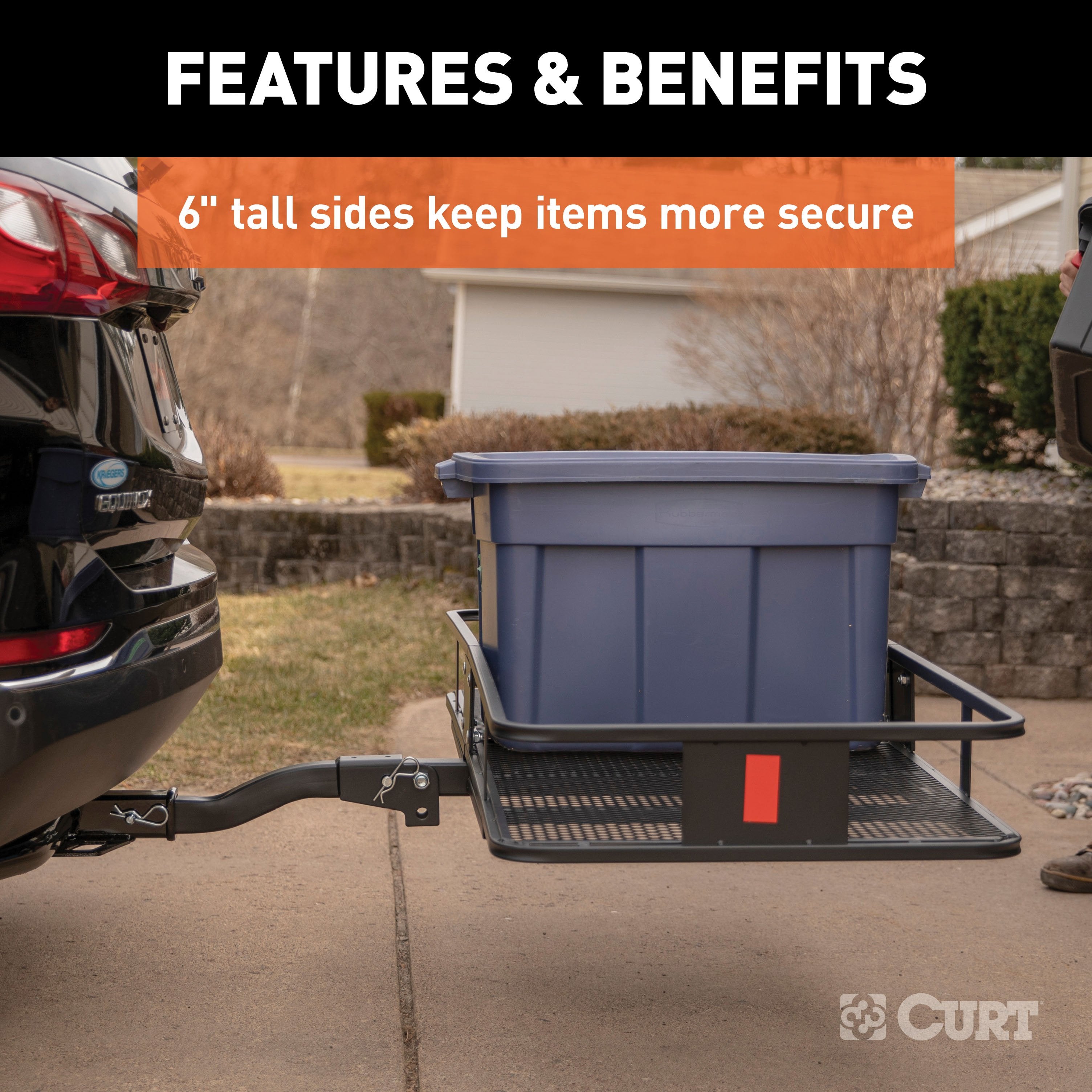 CURT 60 x 24-Inch Basket Hitch Cargo Carrier, 500 lbs Capacity, Black Steel, 2-In Folding Shank Model 18153