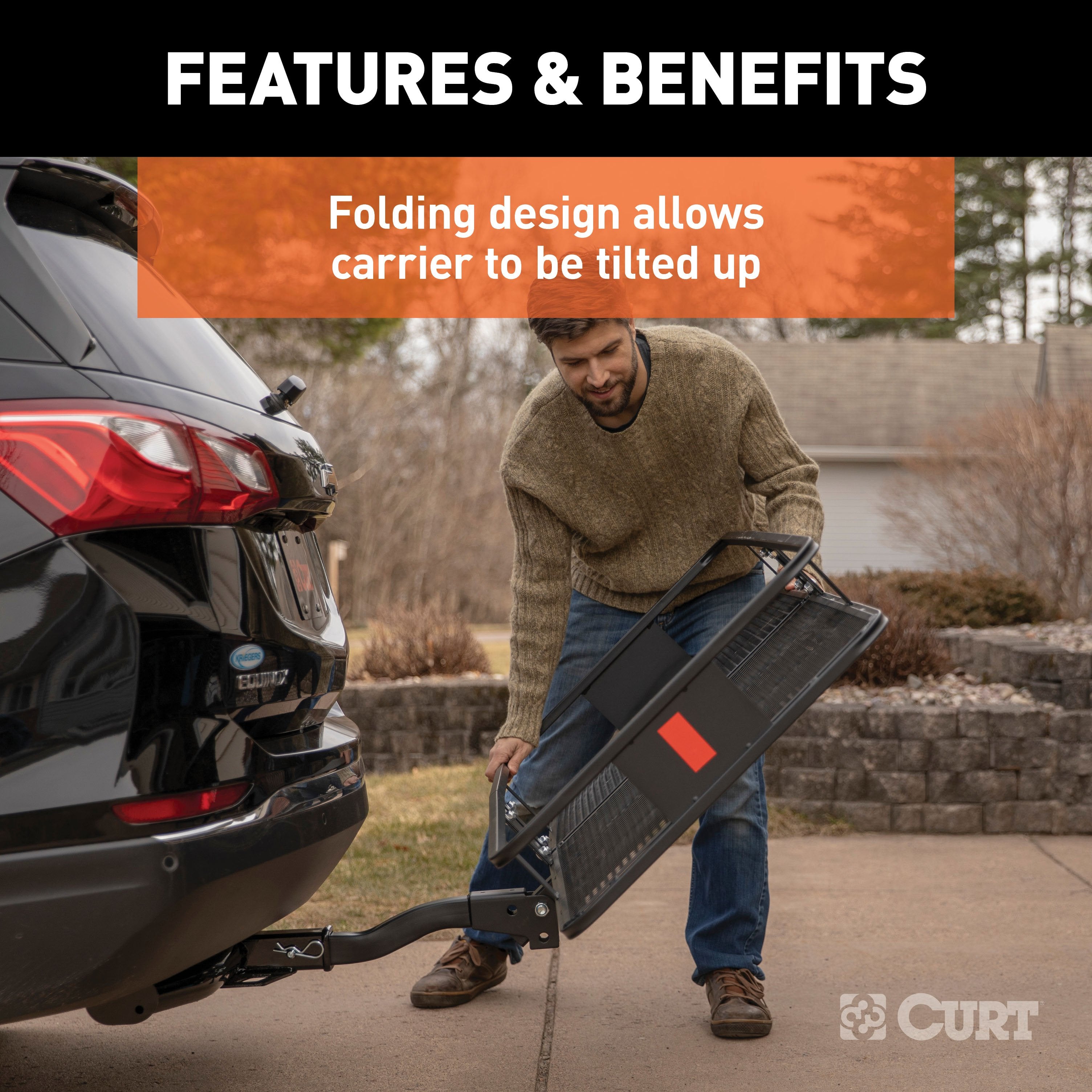 CURT 60 x 24-Inch Basket Hitch Cargo Carrier, 500 lbs Capacity, Black Steel, 2-In Folding Shank Model 18153