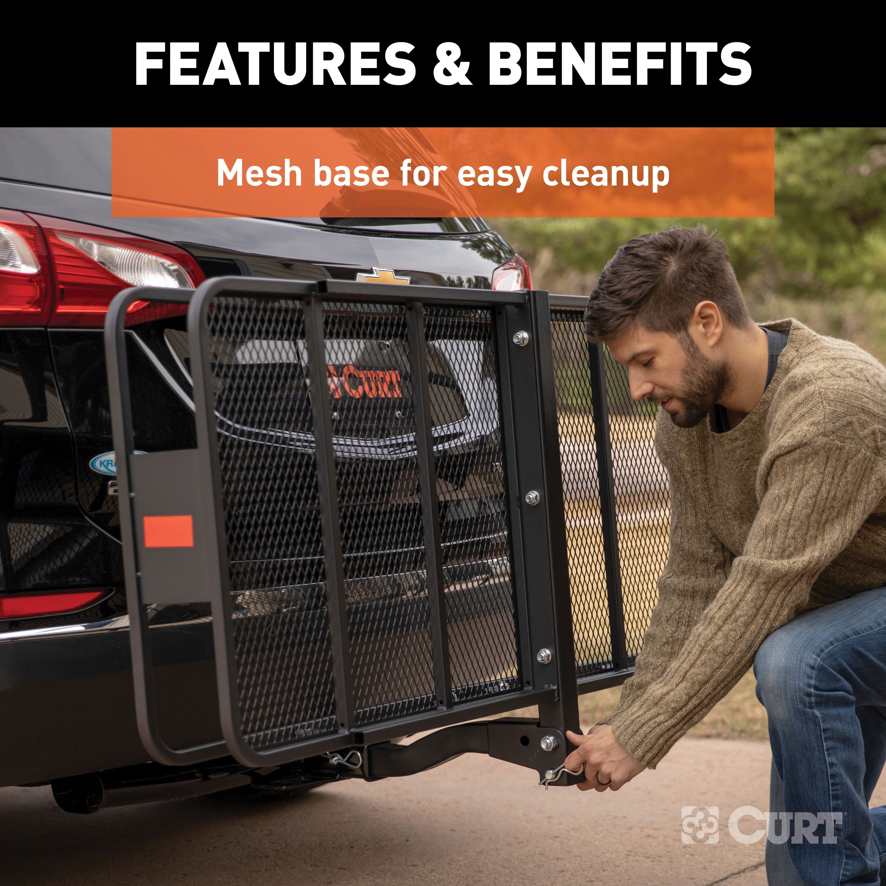 CURT 60 x 24-Inch Basket Hitch Cargo Carrier, 500 lbs Capacity, Black Steel, 2-In Folding Shank Model 18153