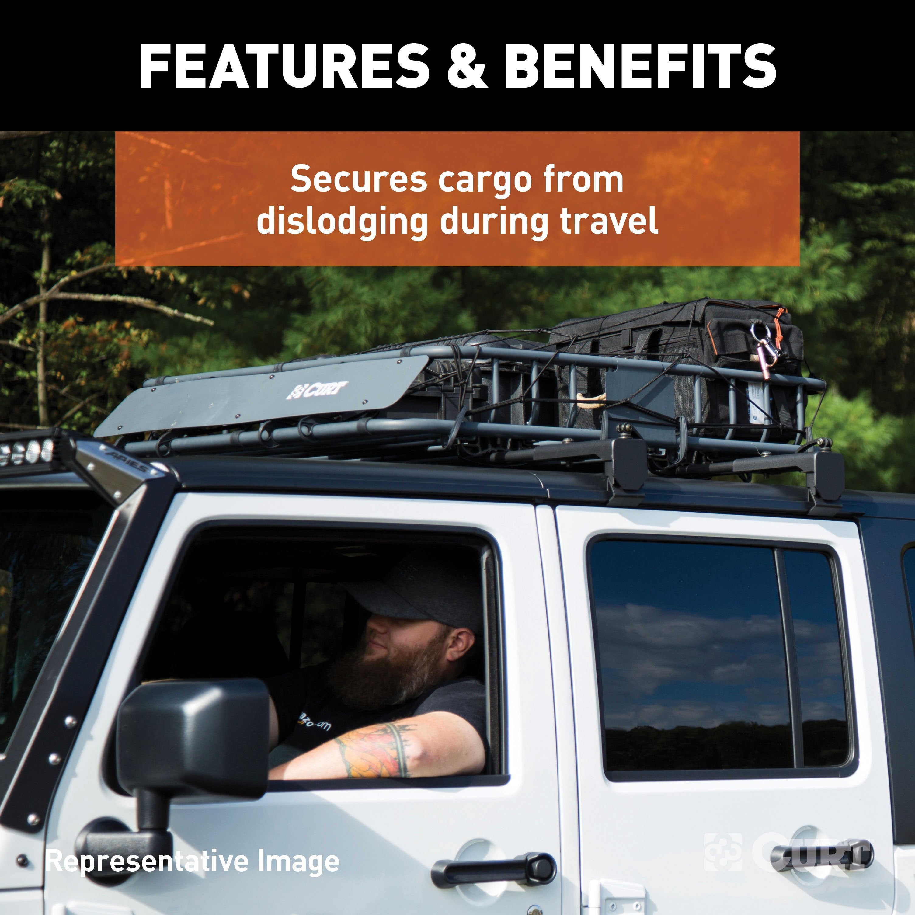 CURT 65 x 38-Inch Elastic Cargo Net with Hooks for Roof Basket Model 18201