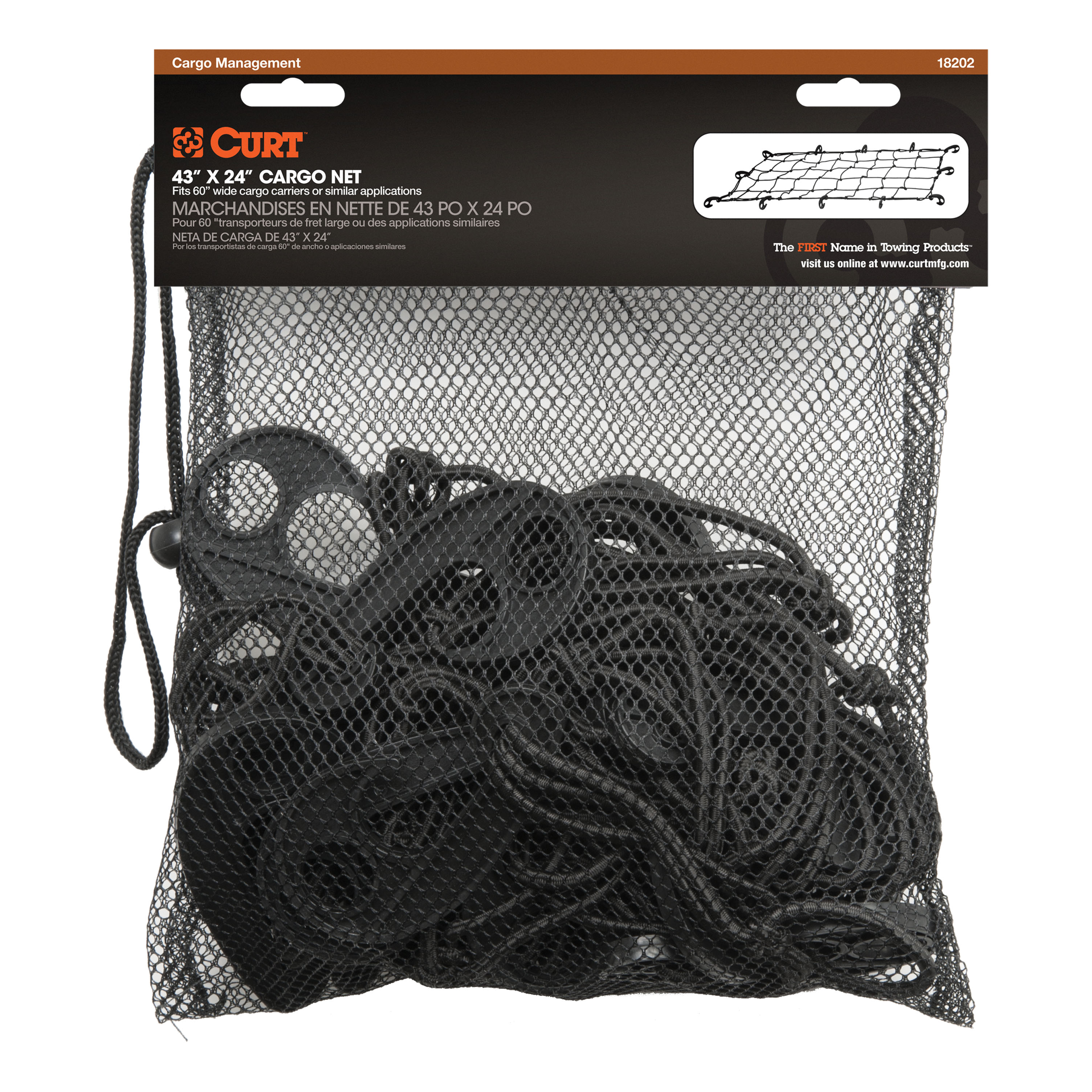 CURT 43 x 24-Inch Elastic Cargo Net with Hooks for Hitch Carrier Model 18202