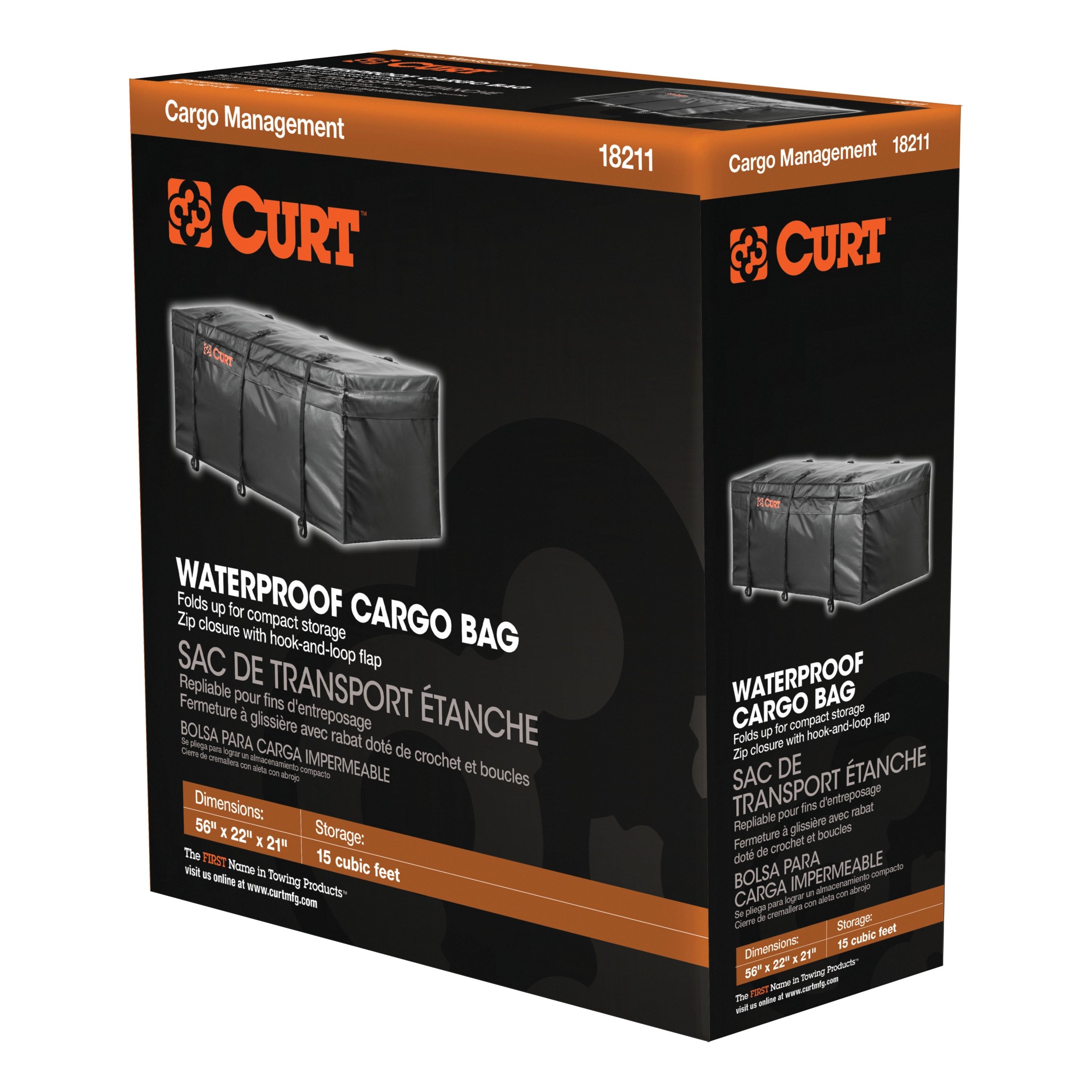 CURT 56 x 22 x 21-Inch Weather-Resistant Black Vinyl Cargo Bag for Hitch Carrier Model 18211